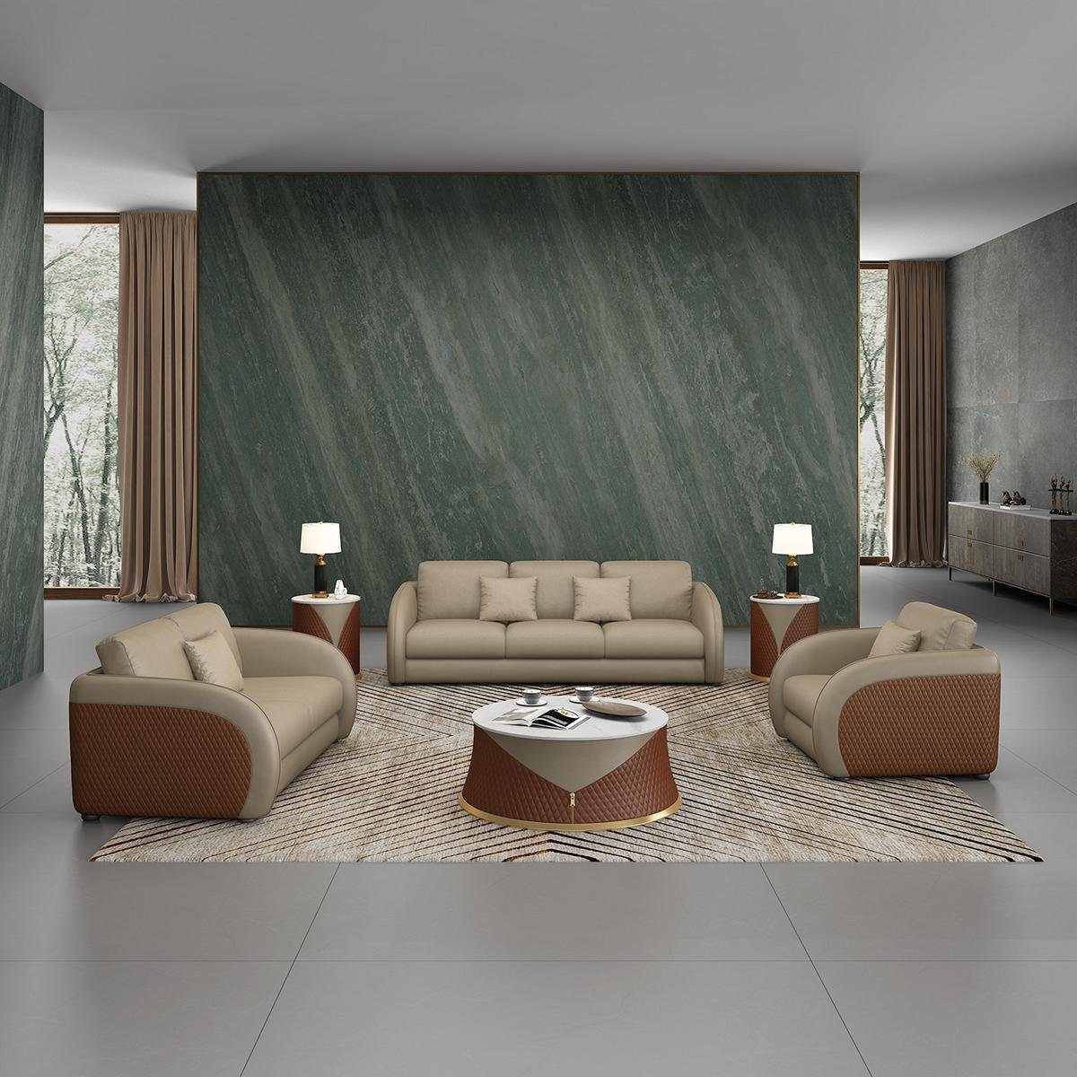 JVmoebel Wohnzimmer-Set, Couch Design Polster Sofagarnitur Couchen 3 Sitzer Sofa Set Modern 1 Grau/Braun