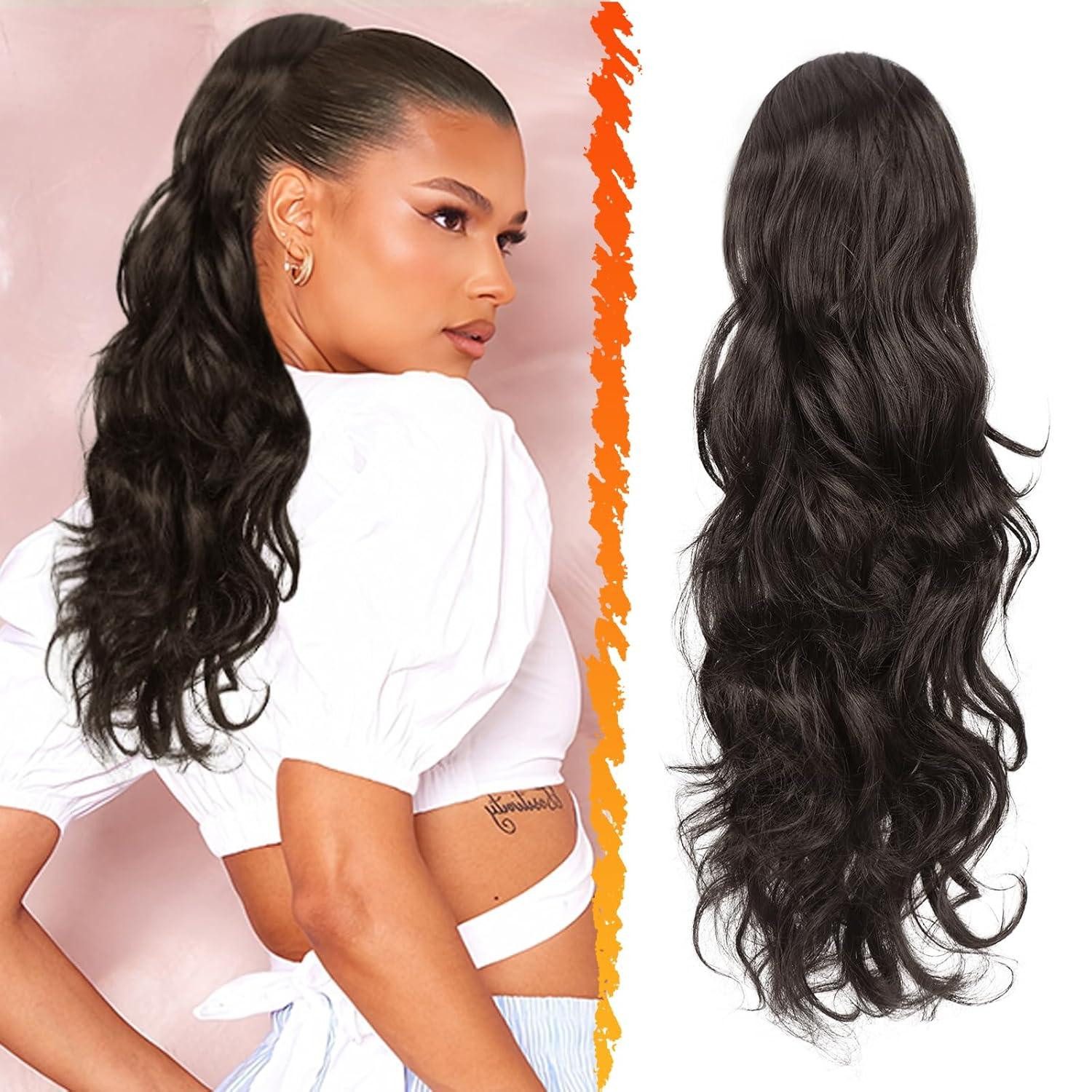 Kunsthaar-Extension Pferdeschwanz Extensions Dunkelbraun 50cm Lockige Haarverlängerung