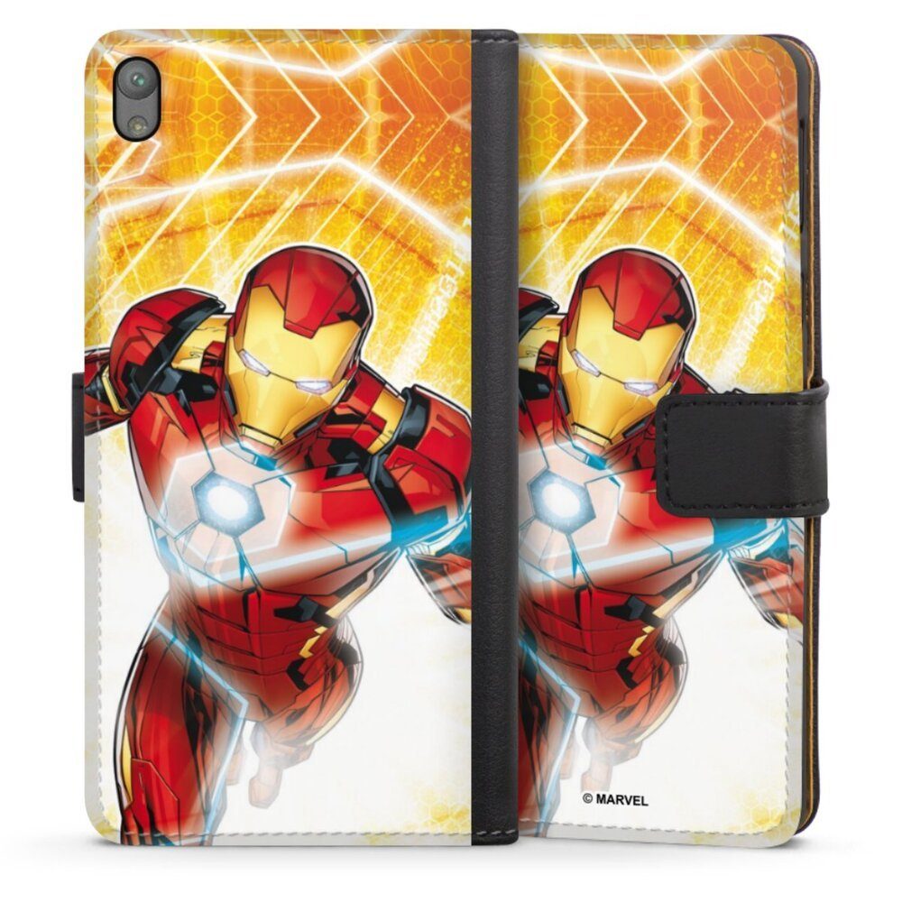 DeinDesign Handyhülle Iron Man on Fire, Sony Xperia E5 Hülle Handy Flip Case Wallet Cover Handytasche Leder