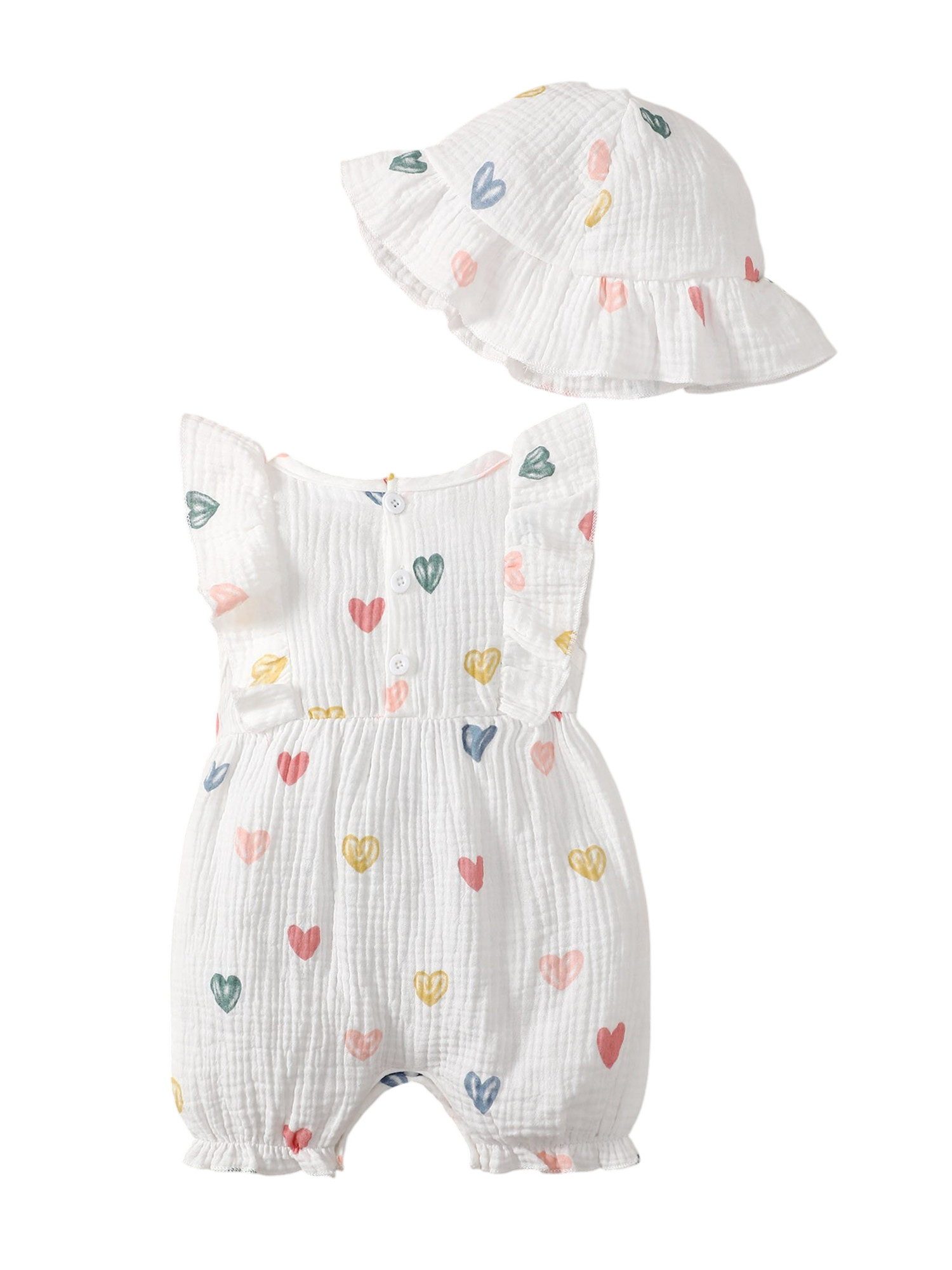 Gluckids Strampler Süßer kurzarm Body & Mütze mit Herzmuster für Babymädchen (Set, 2-tlg) Sommer Babykleidung aus Baumwolle, mit Rüschen
