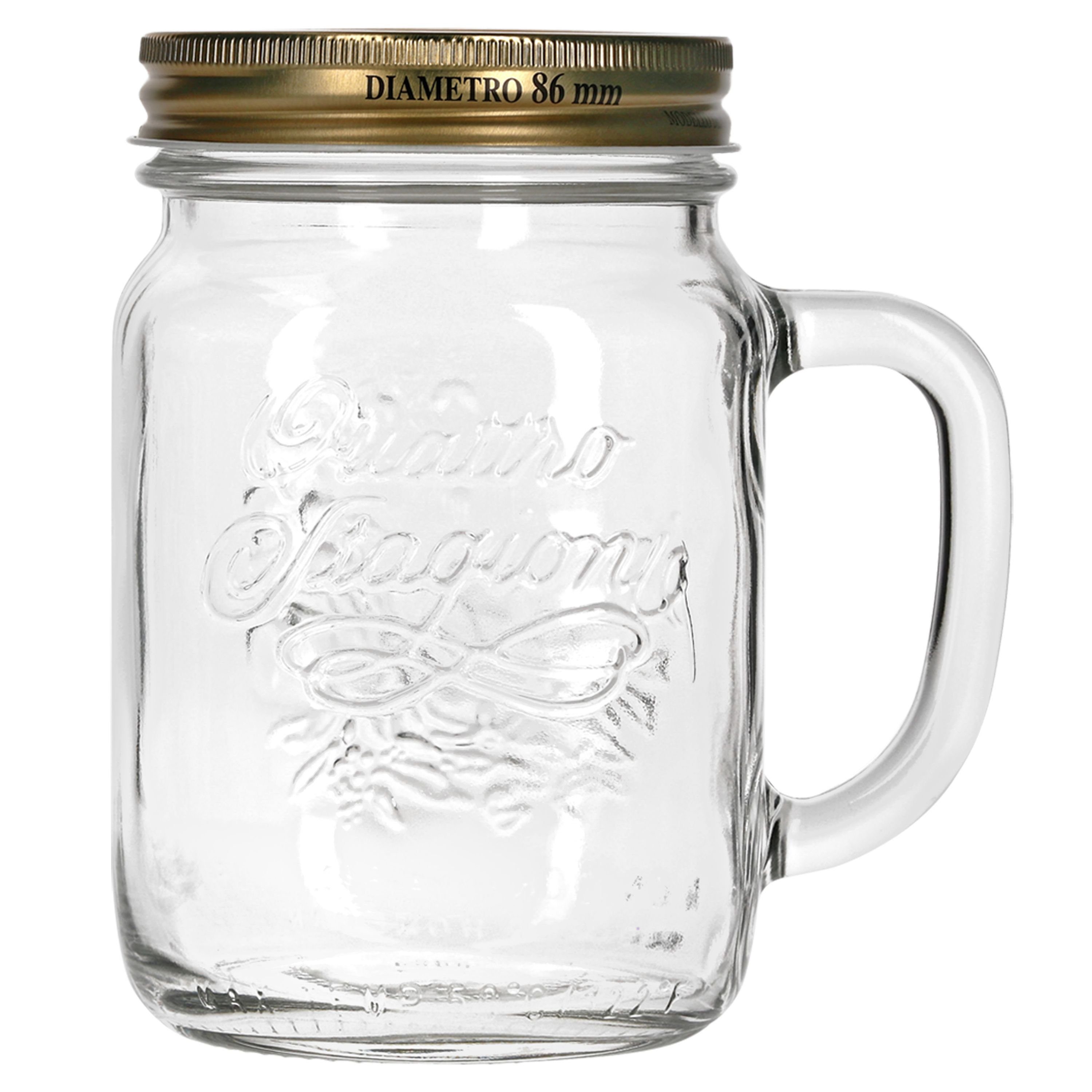 Bormioli Rocco Glas 4x Quattro Stagioni Henkel-Gläser 0,75L + Rezeptheft Cocktail-Glas, Glas