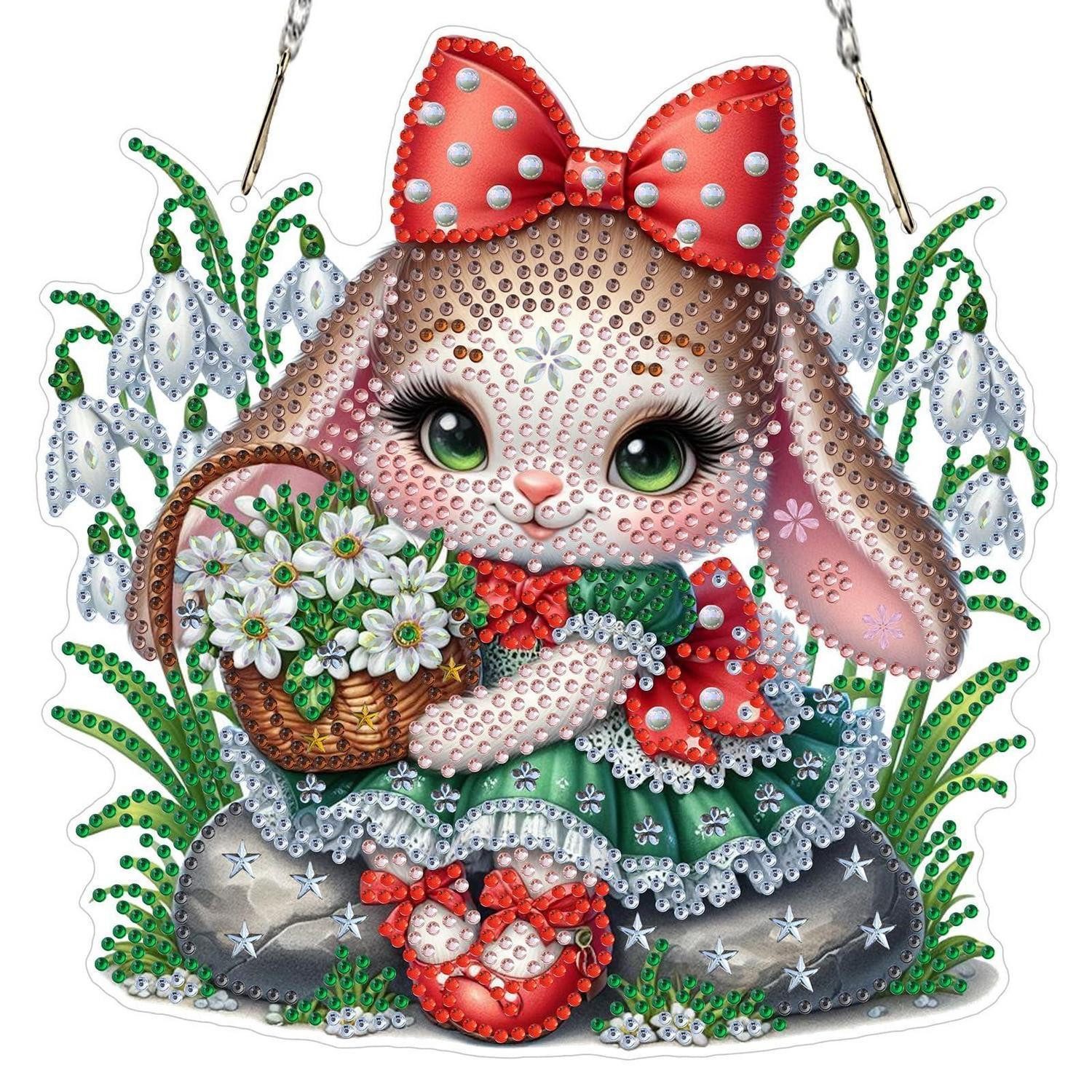 LuxusKollektion Kreativset Diamond Painting Anhänger Blumen Hase Pastell 20x20cm