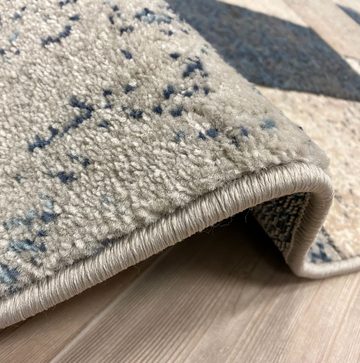 Designteppich Designer Wohnzimmer Teppich Palmas Teppich Kästchenmuster Grau Blau, Carpetilla, Rechteckig, Höhe: 10 mm, Kurzflor, Wohnzimmer, Kinderzimmer