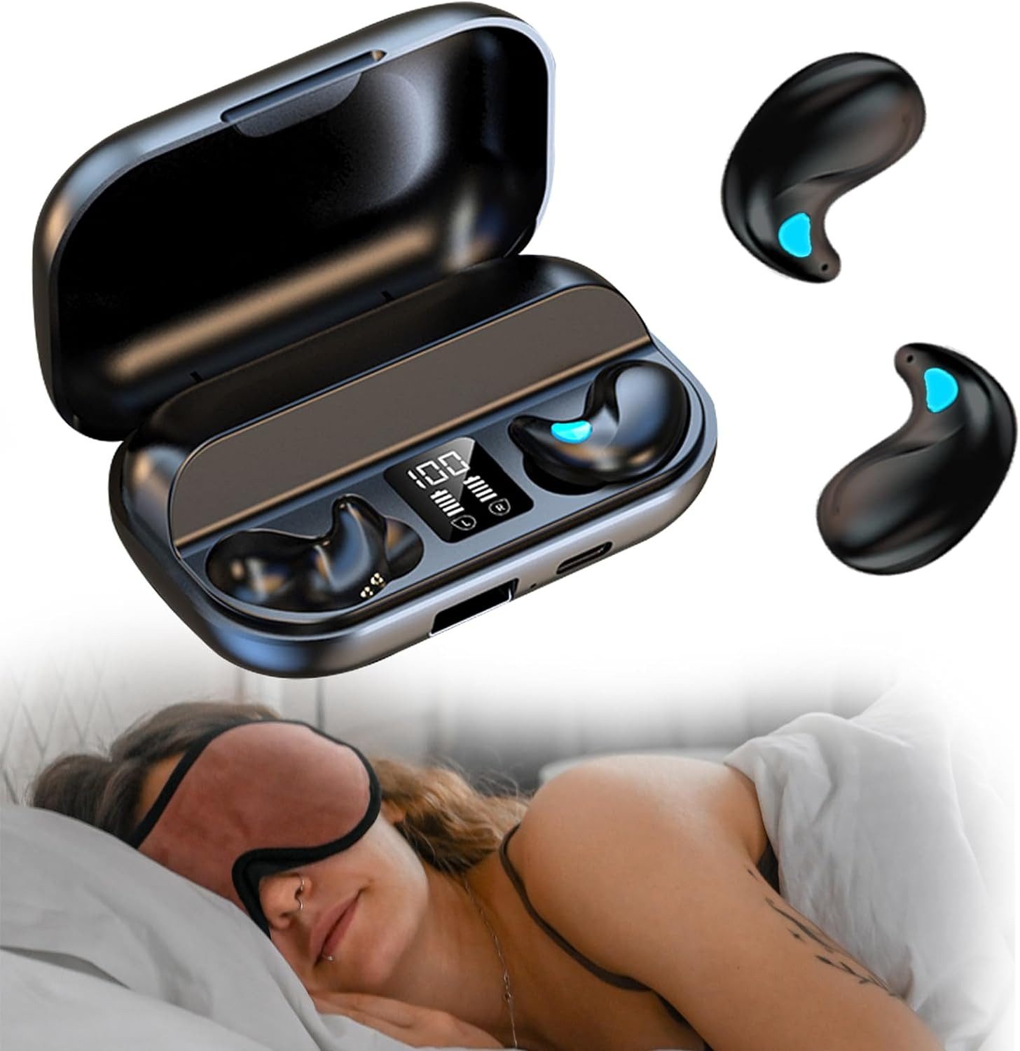 Xmenha Ergonomisches Miniatur-Design passt perfekt In-Ear-Kopfhörer (Klanglich überzeugend mit Hi-Fi-Stereoklang und dynamischer Graphit-Verbundfilmspule., Perfekte Schlafbegleiter,Innovative ungestörten Schlaf & klare Anrufe)