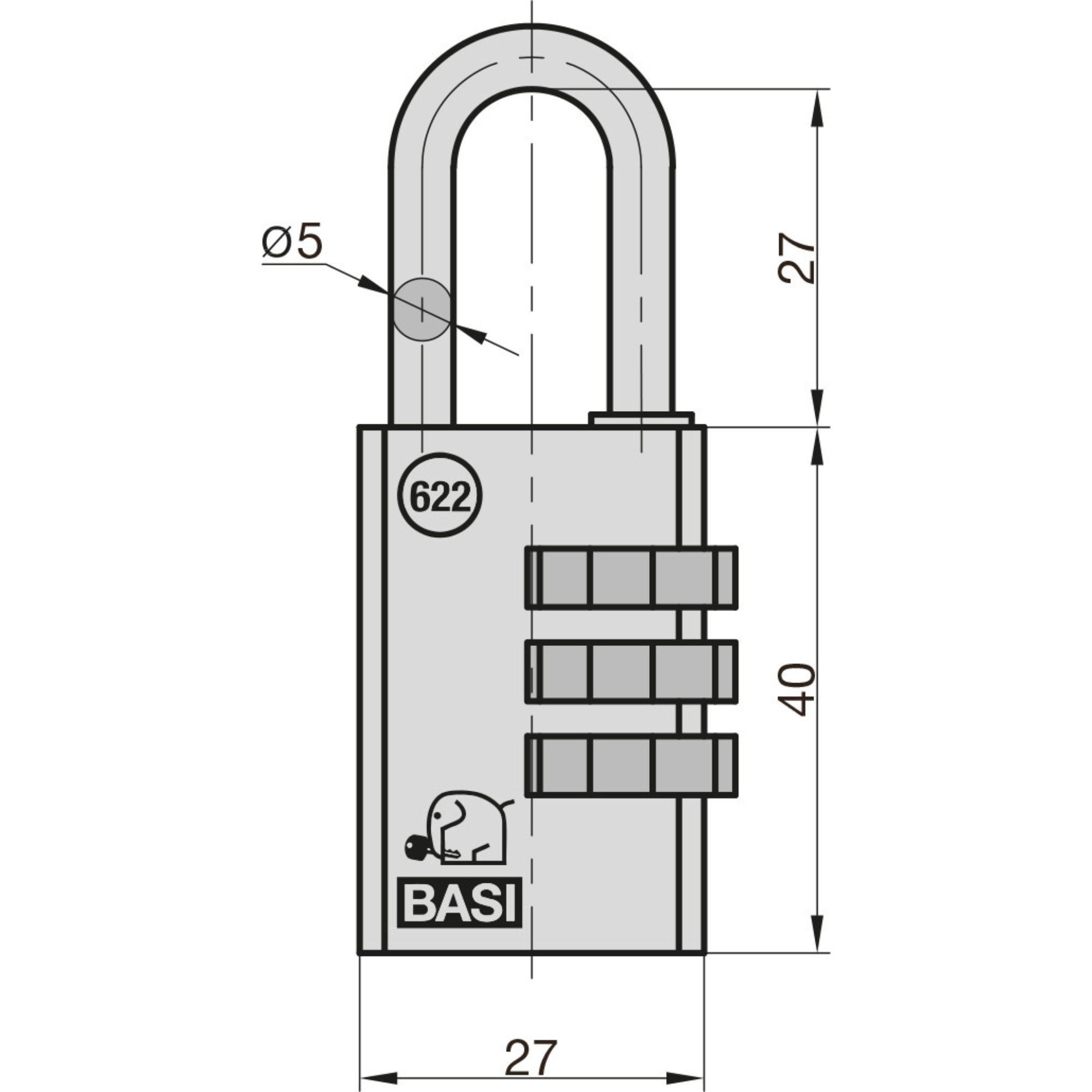 BASI Vorhängeschloss Kofferschloss, (Packung, 1-tlg), Reiseschloss 25 mm, mit 3-stelliger Zahlenkombination, Messing