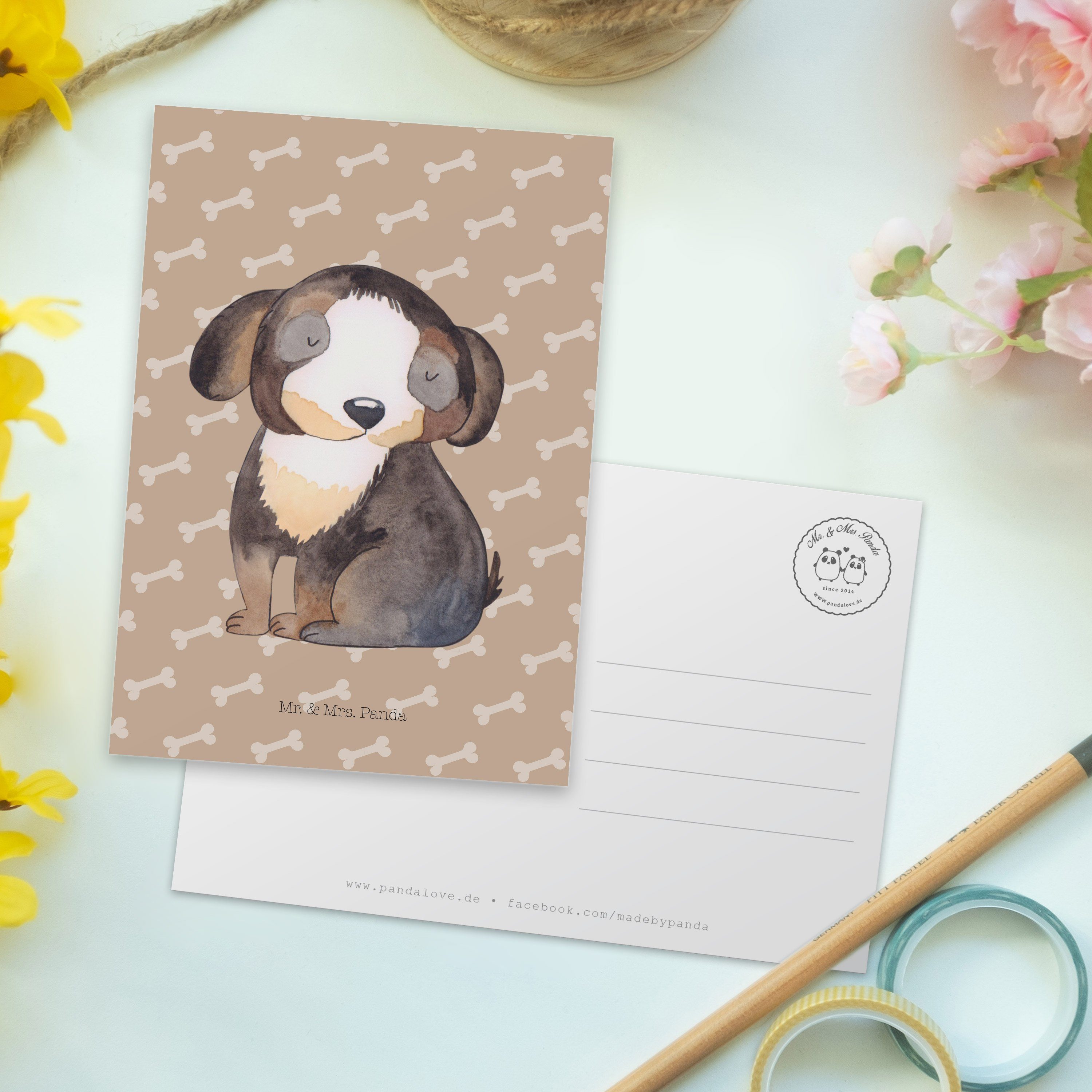 Postkarte Geschenk, - Ansichtskarte, Mrs. Hund Hundeglück & - Mr. entspannt Hu Hunderasse, Panda