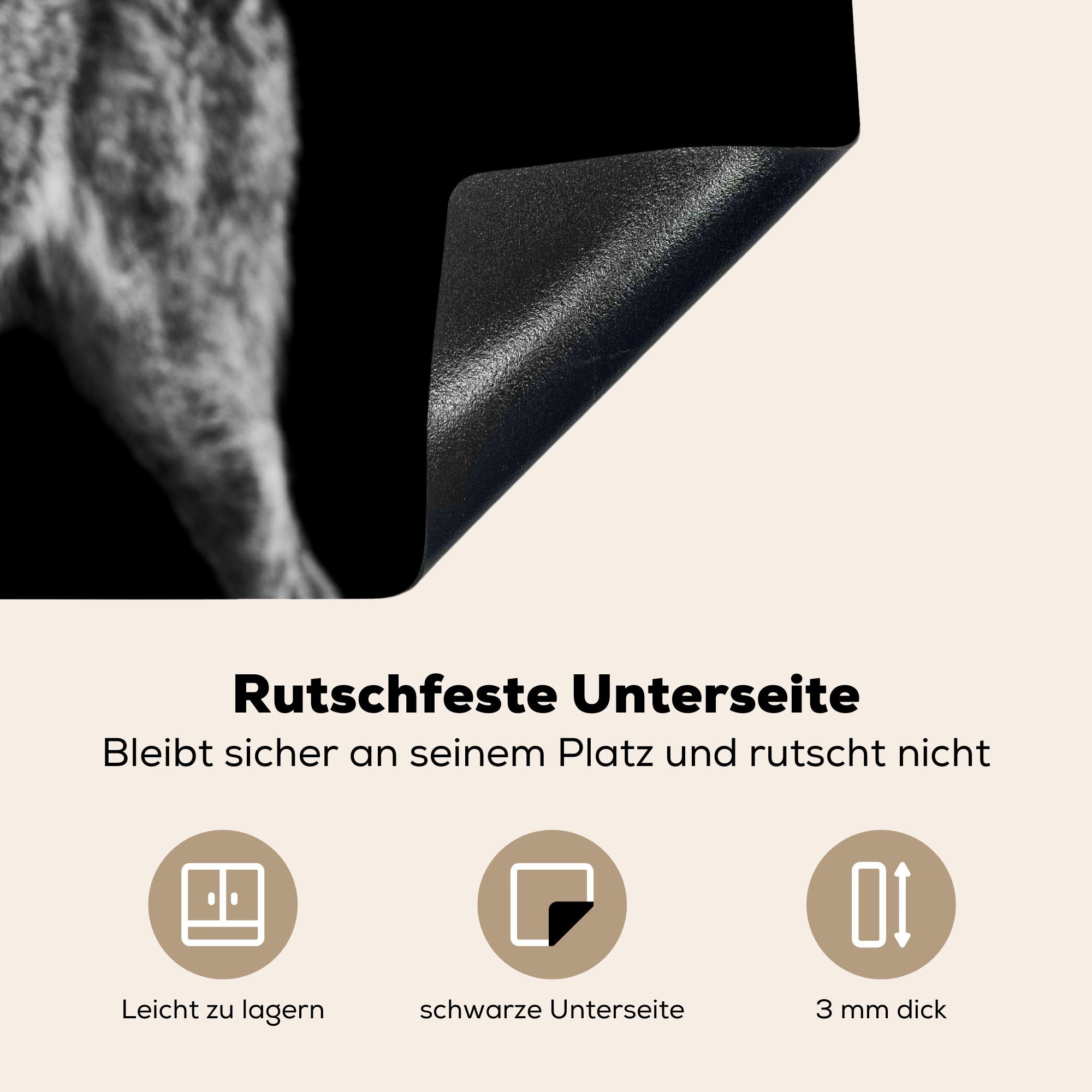cm, MuchoWow Herdblende-/Abdeckplatte - Arbeitsplatte Schwarz (1 - tlg), Wolf Wild Ceranfeldabdeckung, - - für küche Tiere Weiß, Vinyl, 77x51