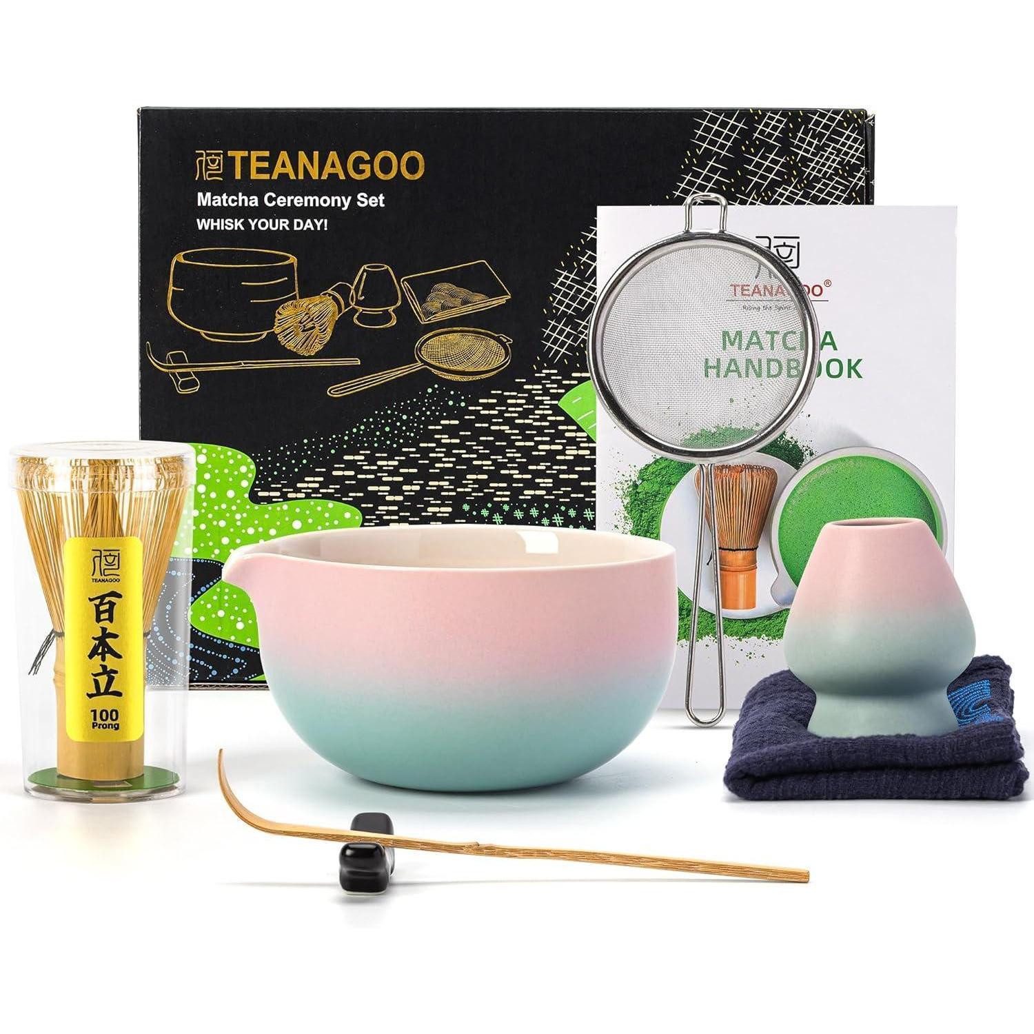 LuxusKollektion Kochbesteck-Set Matcha Set Besen 7Stück Set Schüssel mit Ausgießer Grün Grident Rosa