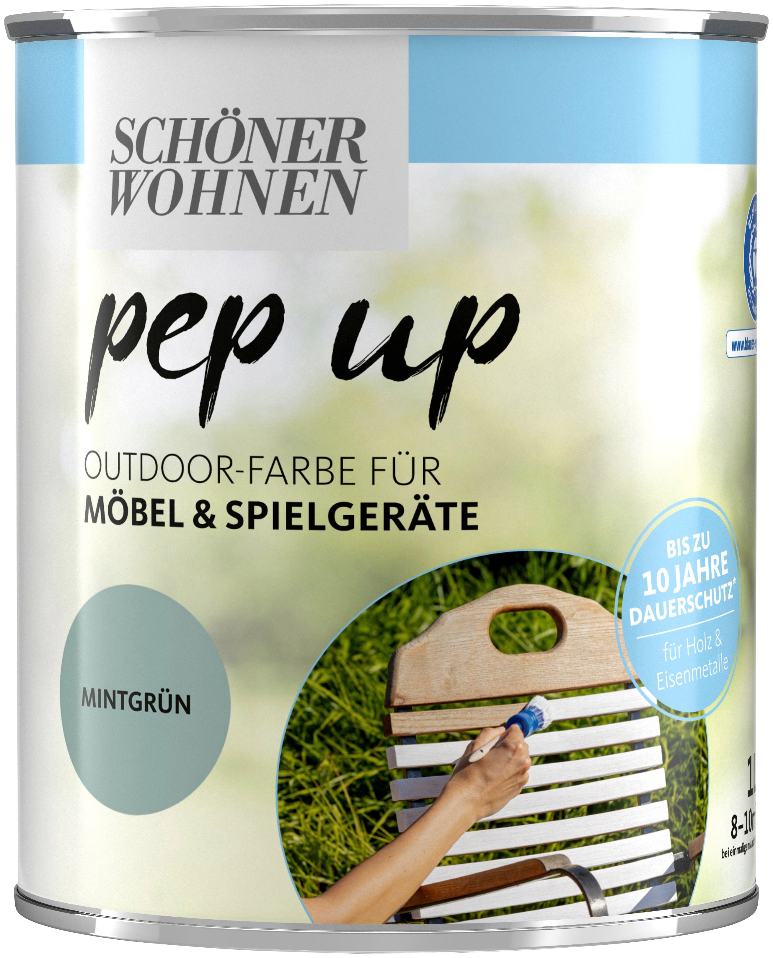 SCHÖNER WOHNEN FARBE Lack pep up Outdoor, 1 Liter, mintgrün, für Möbel und Spielgeräte