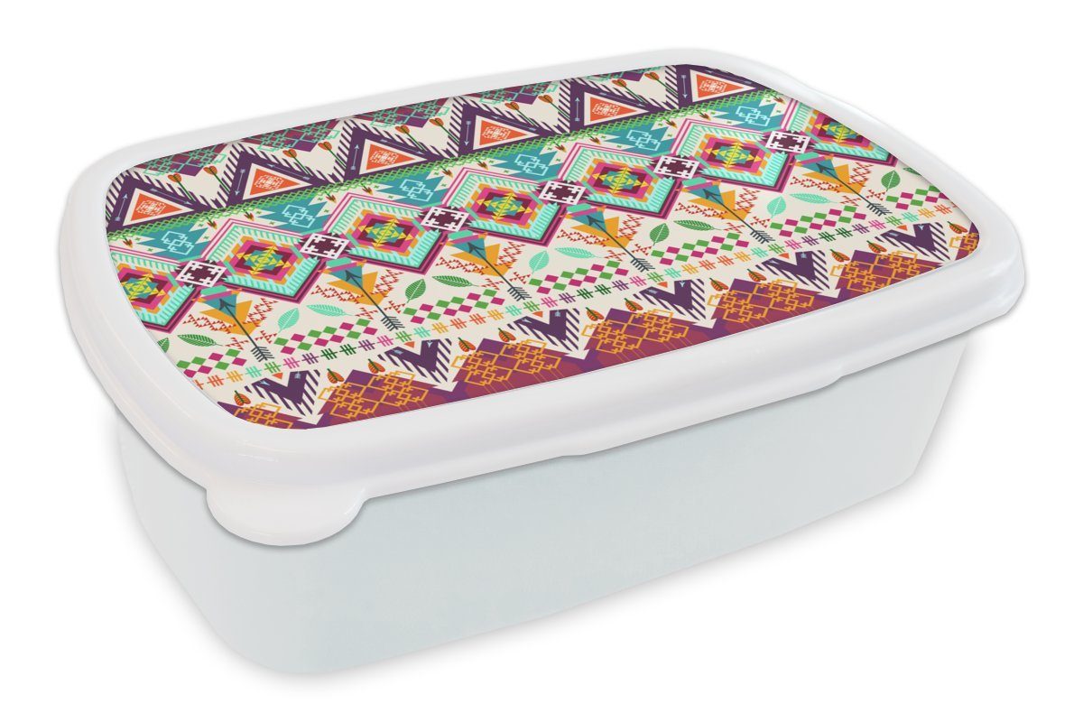 Erwachsene, Südamerika Brotdose, Lunchbox Muster, und und weiß - Brotbox Mädchen Jungs - Azteken für MuchoWow (2-tlg), für Kunststoff, Kinder