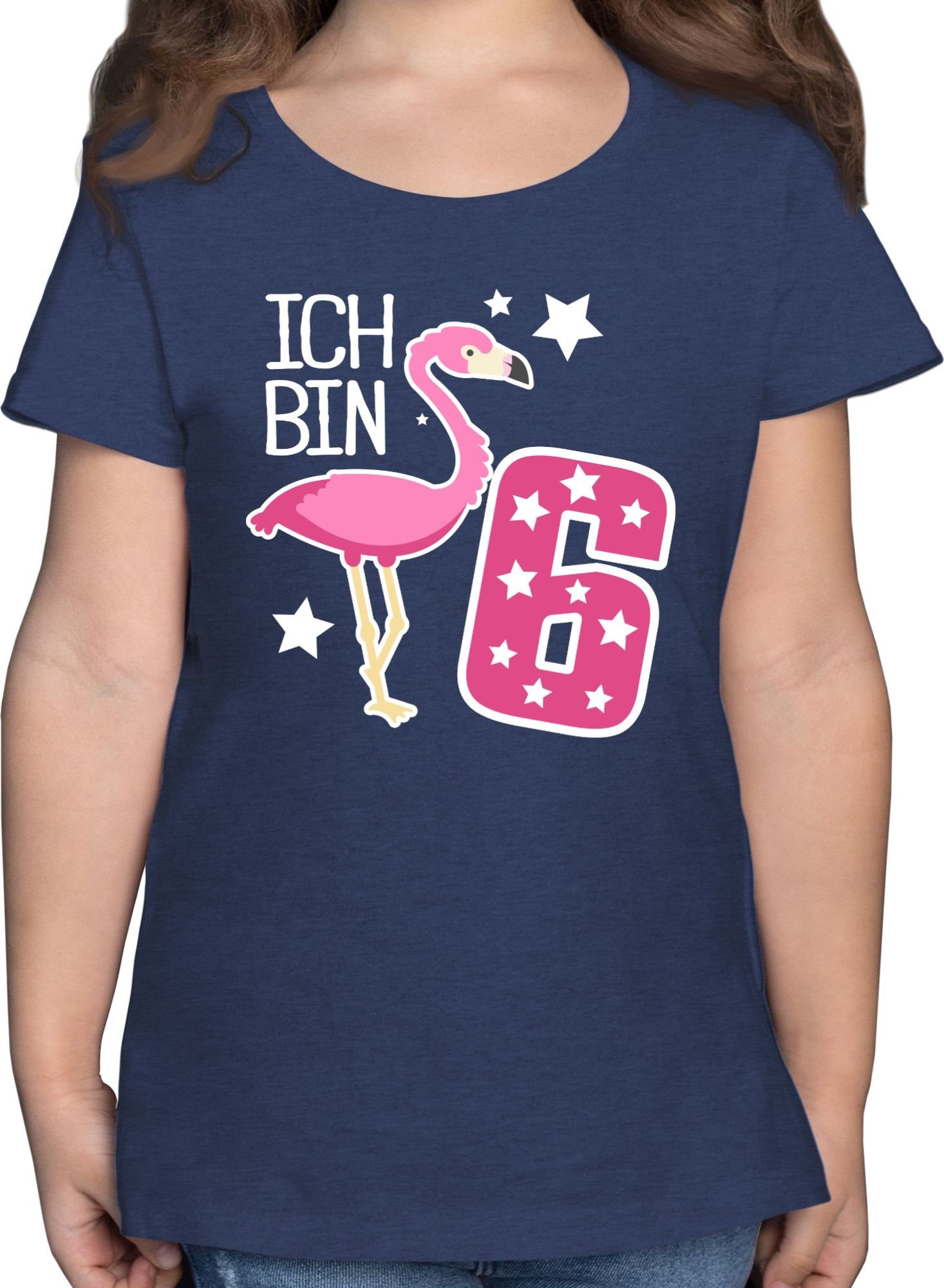 Shirtracer T-Shirt Ich bin sechs Flamingo 6. Geburtstag 1 Dunkelblau Meliert