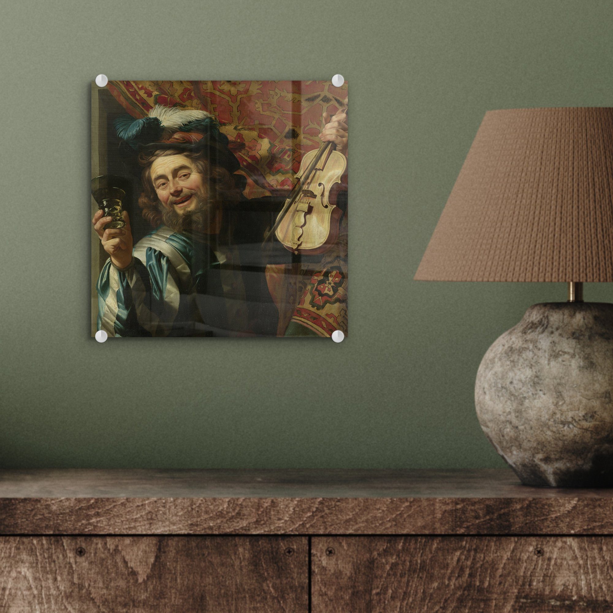 MuchoWow Acrylglasbild Ein fröhlicher Fiedler van Foto auf (1 Bilder Honthorst, St), - - Wanddekoration Gerard Glas Glas Wandbild auf Glasbilder - 