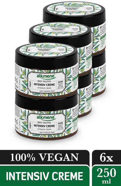 alkmene Feuchtigkeitscreme Intensiv Creme mit Bio Olive - Körpercreme für trockene Haut 6x 250ml, 6-tlg.
