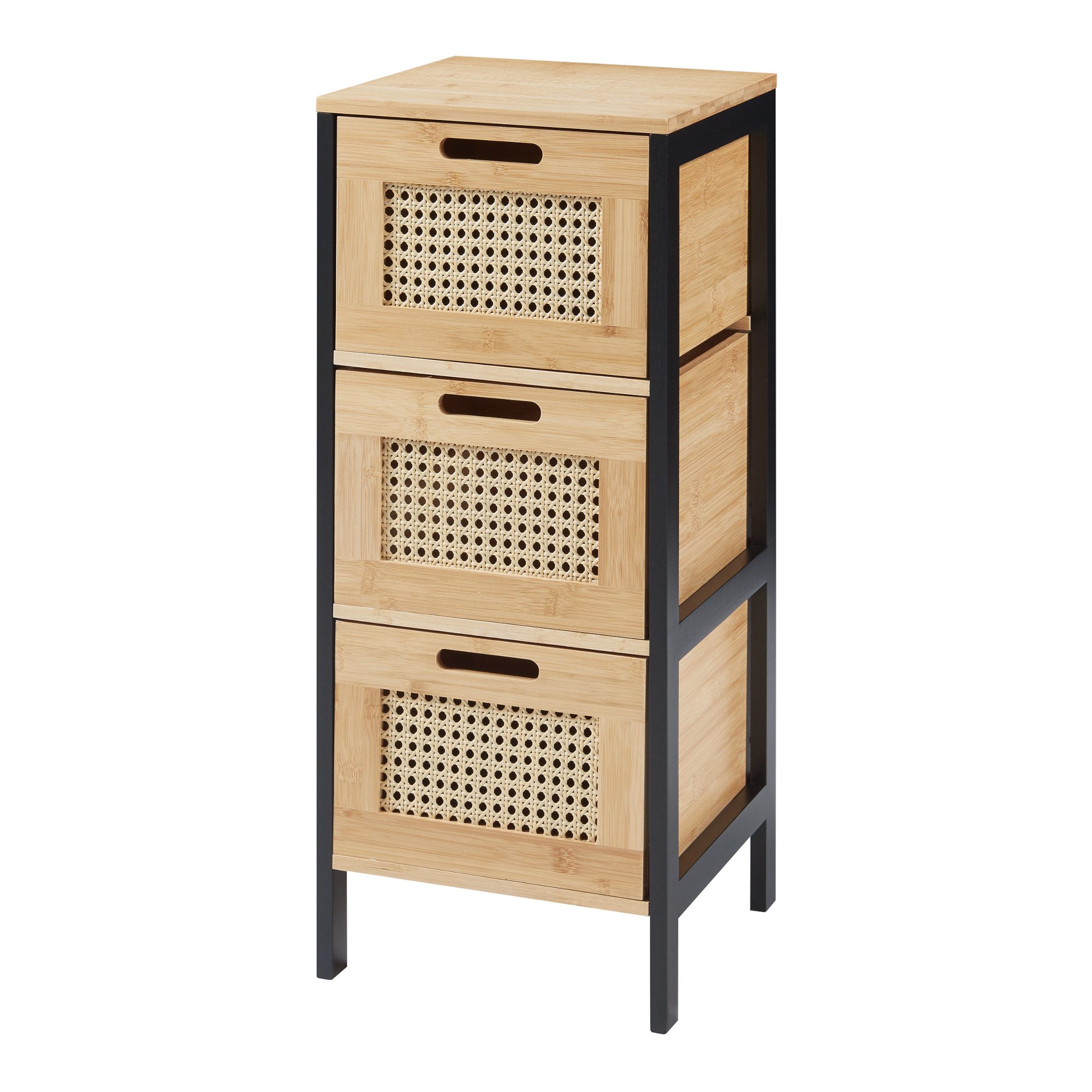 en.casa Badkommode, »Tervola« mit 3 Schubladen Schwarz / Bambus
