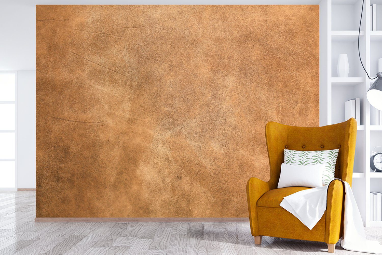 MuchoWow Fototapete Leder - Strukturiert - Lederoptik - Braun, Matt, bedruckt, Wallpaper für Wohnzimmer, Schlafzimmer, Vinyl Tapete, 295x220 cm