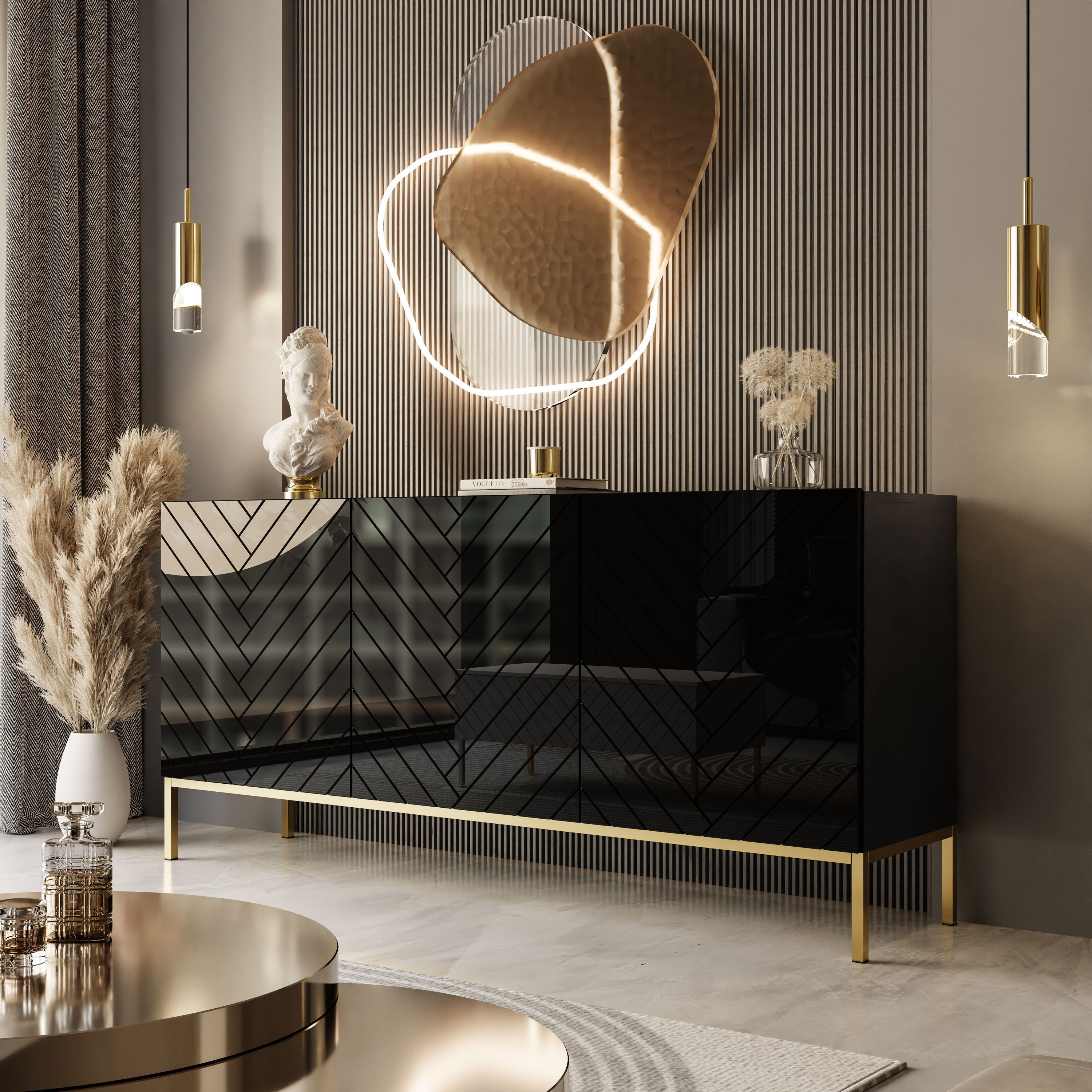 Lookway Kommode SANTILE auf goldenen Beinen Hochglanz