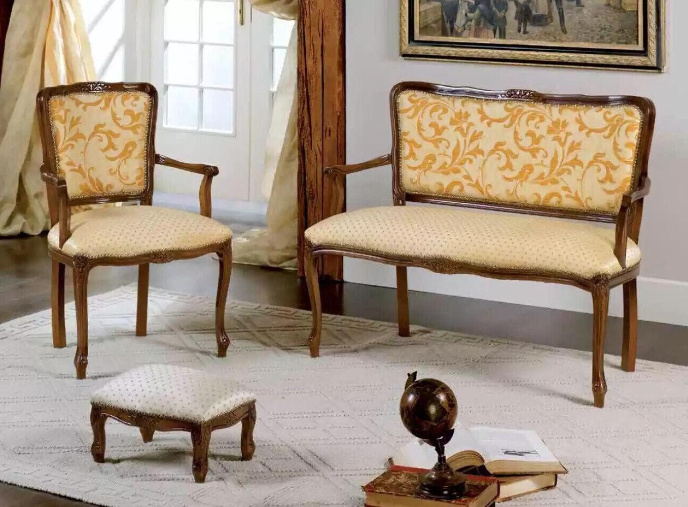 Xlmoebel Wohnzimmer-Set Klassische Sitzgarnitur Polstermöbel Designe Sitzbank Hocker Stühle, (3-St., Set 3 tlg(Sitzgarnitur 2 + 1 Sitzer + Hocker), Hergestellt In Italy