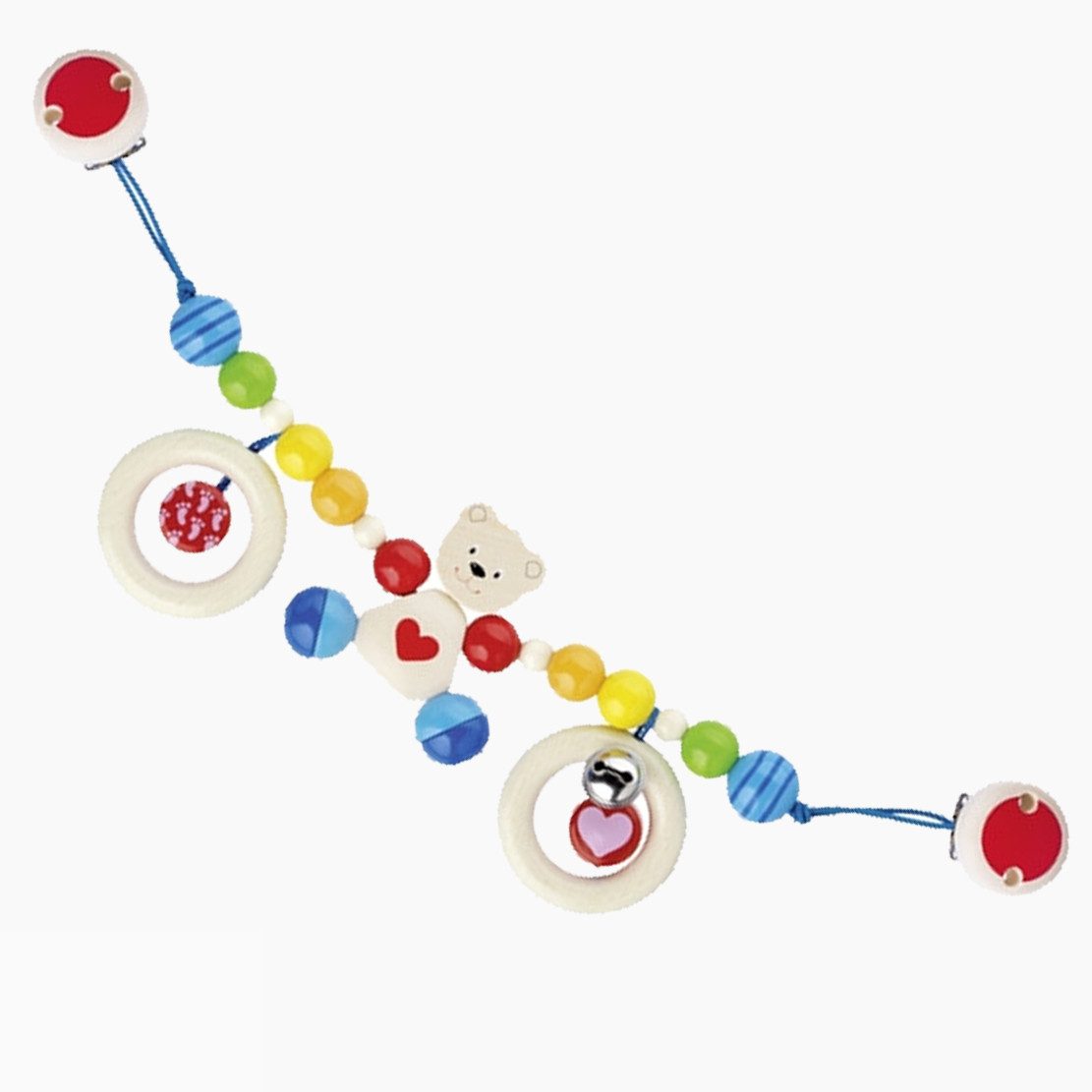 goki Kinderwagenkette Kinderwagenkette Herzbär mit Clips (packung, 1-tlg., set), Wagenkette aus Holz für erste Ausfahrten