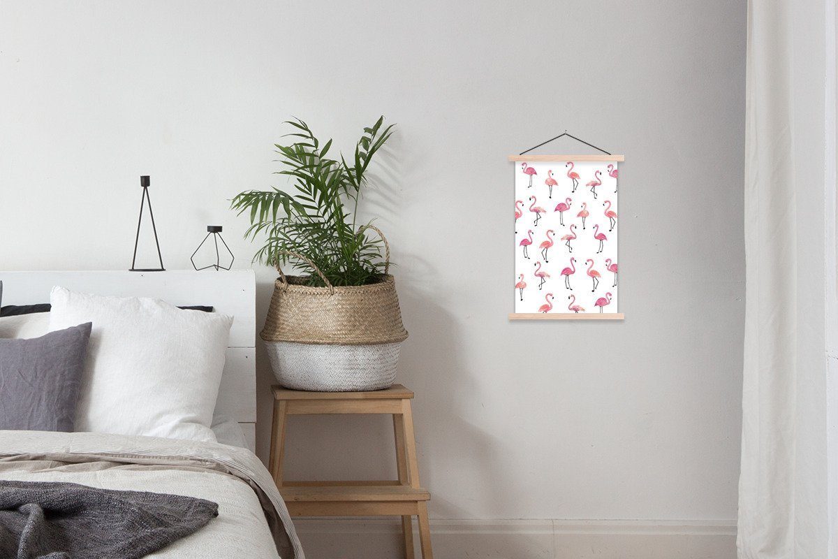 Wohnzimmer, Textilposter - Familie, Posterleiste, Flamingo Bilderleiste, MuchoWow (1 Poster - St), Magnetisch für Rosa
