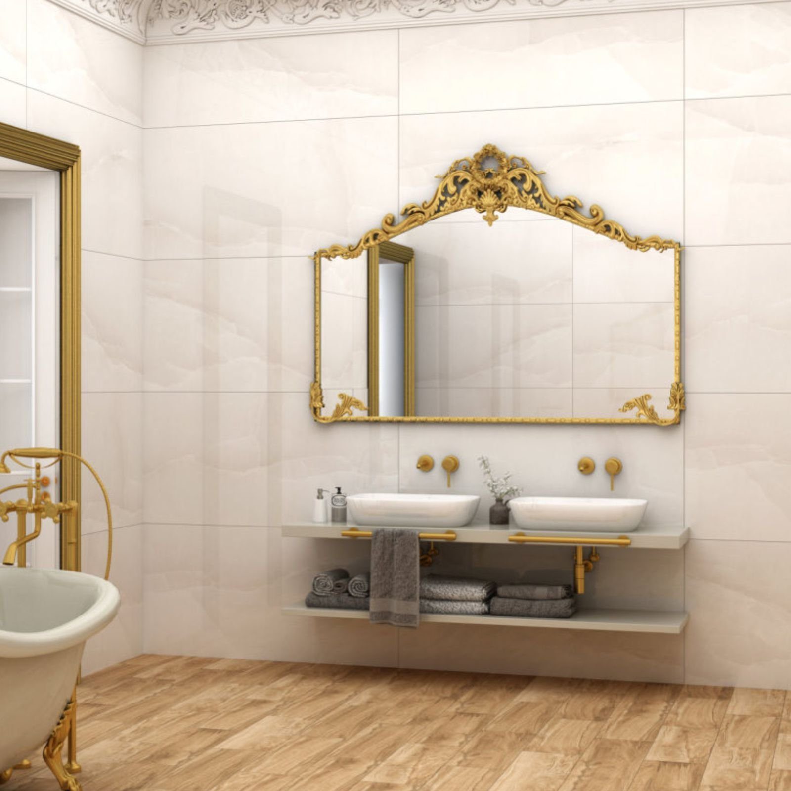 Wandfliese 1 Paket (1,44 m2) Fliesen ONYX WHITE (60 × 60 cm), poliert, weiß, Küche Wand Bad Flur Wandverkleidung Duschwand Marmoroptik Steinoptik