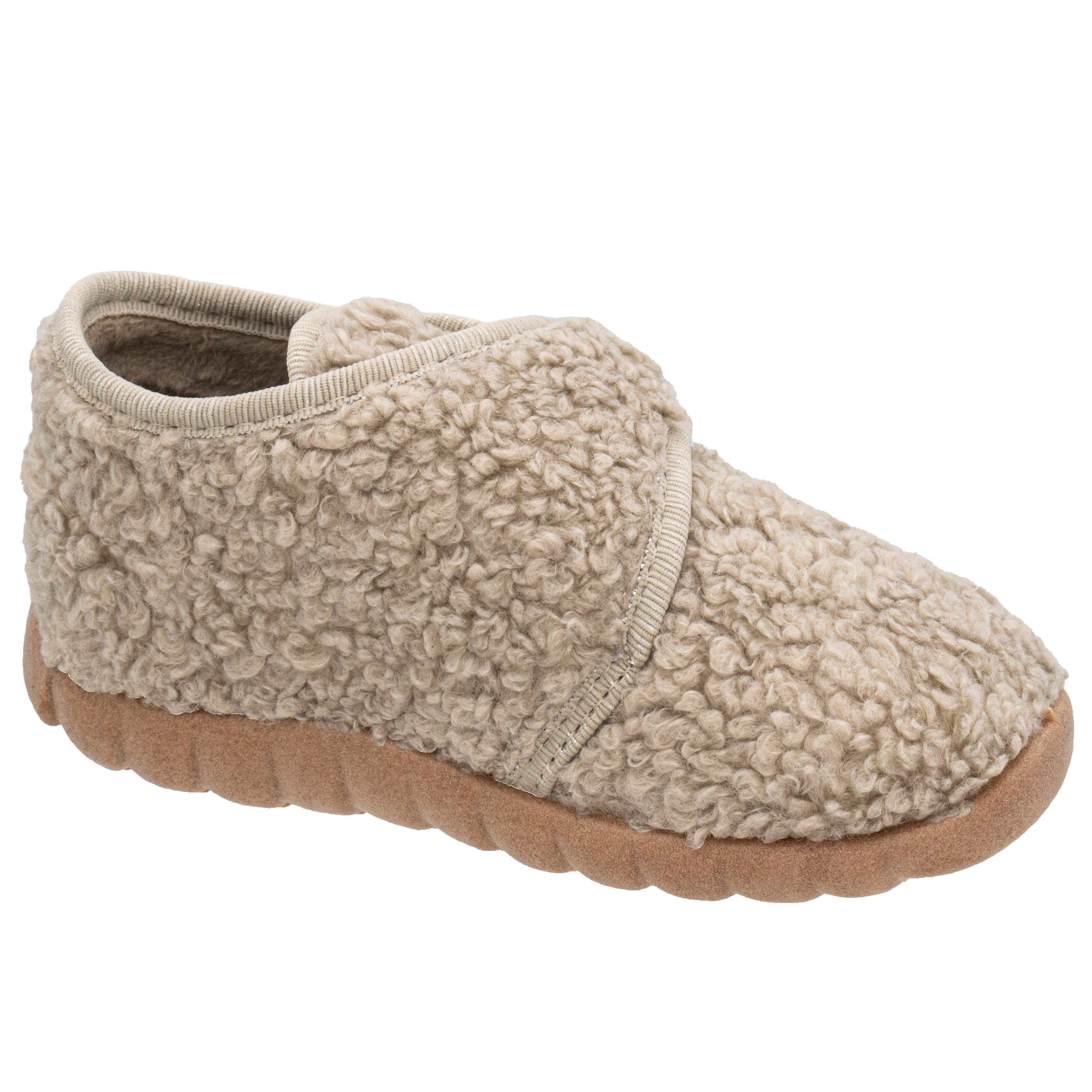 Fischer-Markenschuh Flexi Hausschuh aus Teddystoff, mit Verlours-Futter, mit Klettverschluss