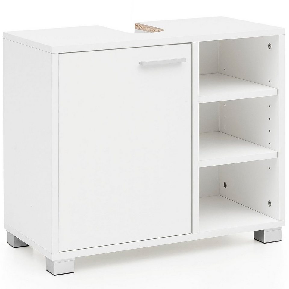 Waschbeckenunterschrank Tür, 60x55x32cm WL5.341 mit WL5.341 Badschrank Unterschrank Weiss Bad Waschtischunterschrank Badezimmer, Fächern, 60x55x32cm Weiss Waschbecken Waschbeckenunterschrank Waschbeckenunterschrank möbelando mit Holz Badezimmerschrank