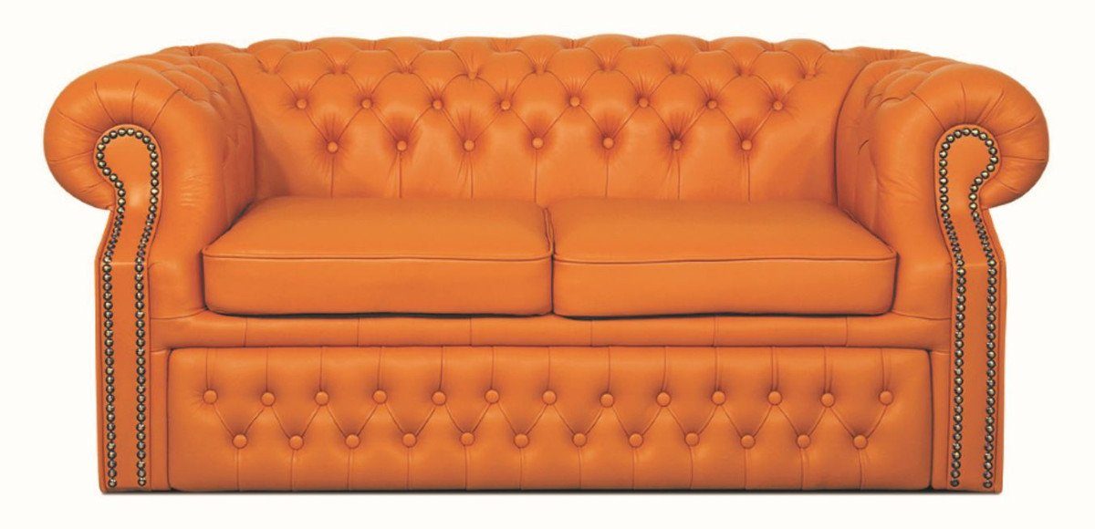 Casa Padrino 2-Sitzer Echtleder 2er Sofa Orange 180 x 100 x H. 78 cm - Luxus Chesterfield Schlafsofa | Einzelsofas