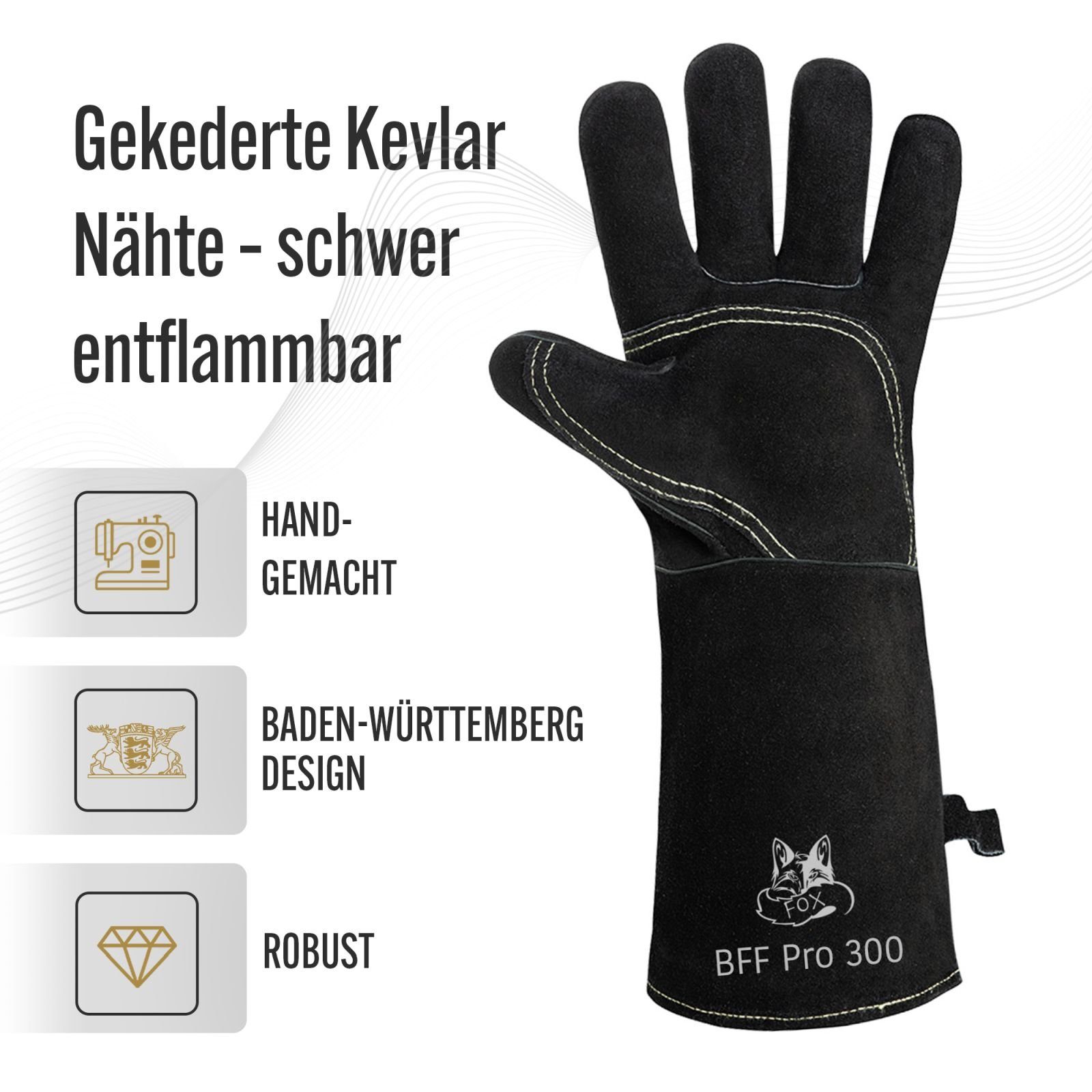 FOREST Aramid (Set), FOX BLACK Grillhandschuhe 300 Schwarz Grillhandschuhe, Pro feuerfeste