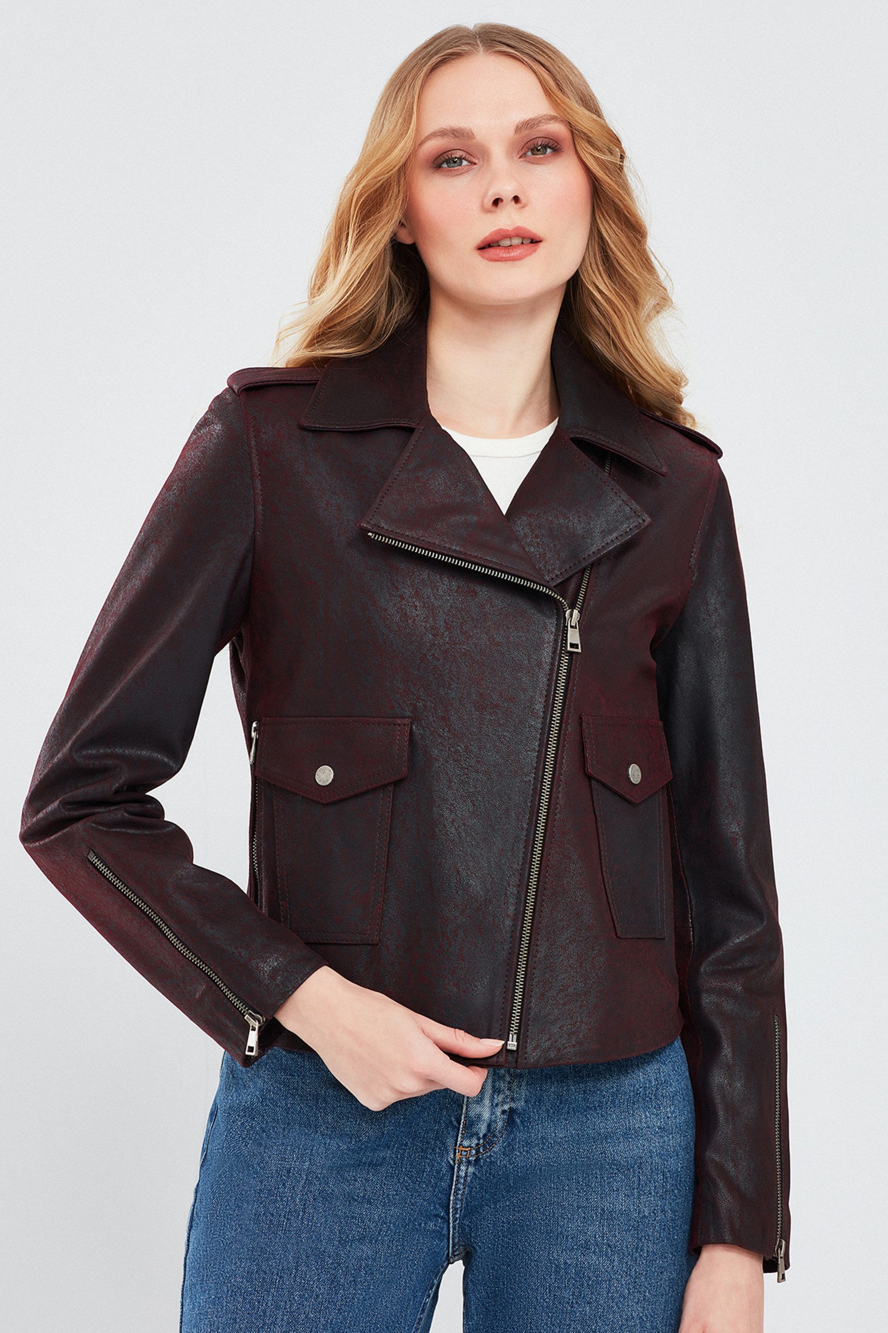 Derimod Lederjacke Amor Biker-Lederjacke Regular Fit, Reißverschluss, Schal günstig online kaufen