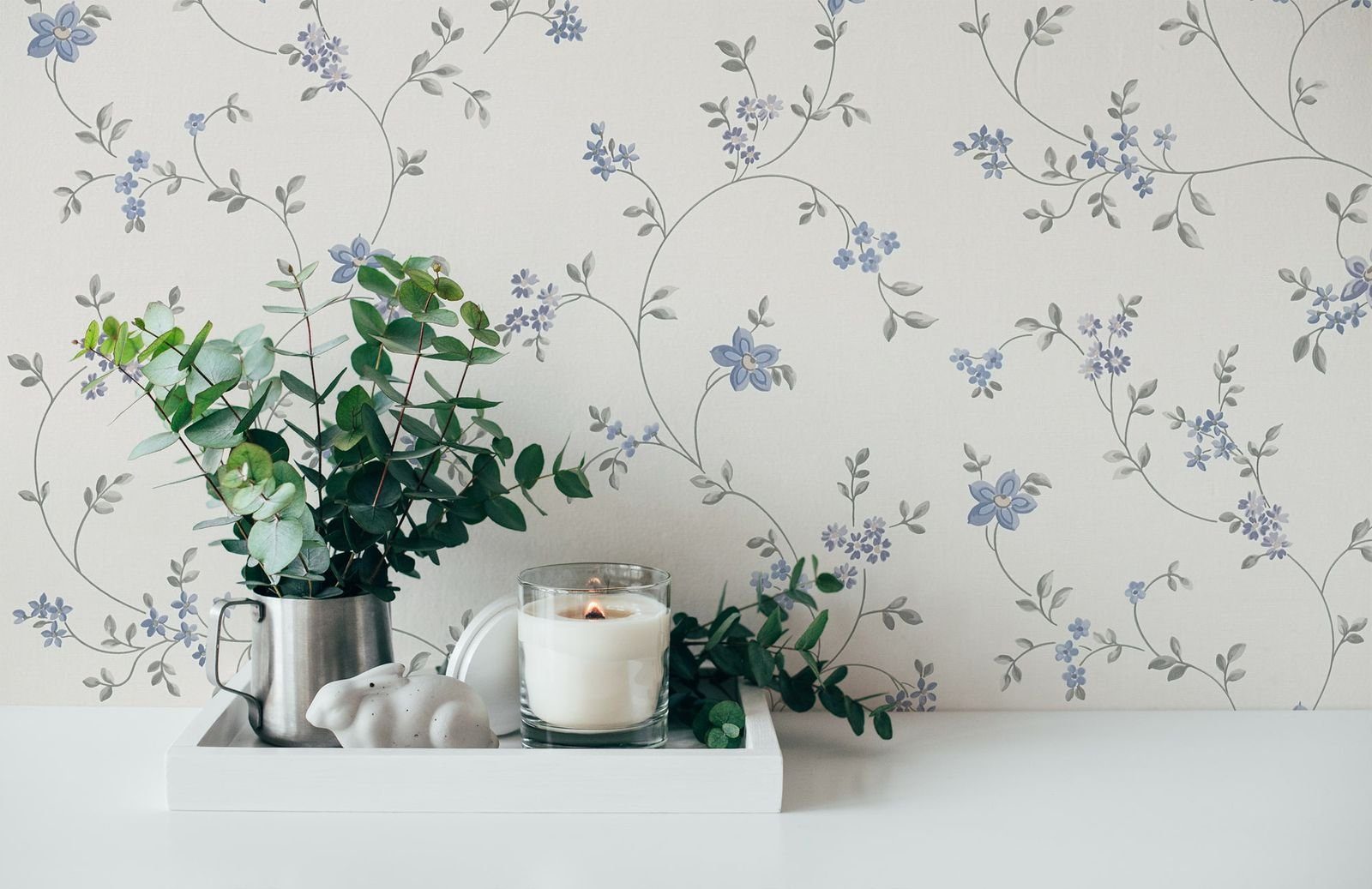 Bricoflor Blumentapete Vintage in Blau Weiß Romantische Tapete mit Blumen I günstig online kaufen