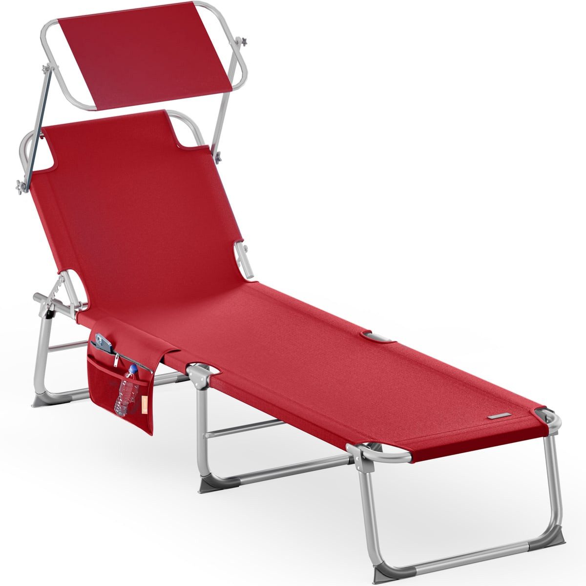 Casaria Gartenliege Ibiza, 1 St., Klappbar Sonnenliege mit Dach Liegestuhl Strand 190x60cm Leicht Rot