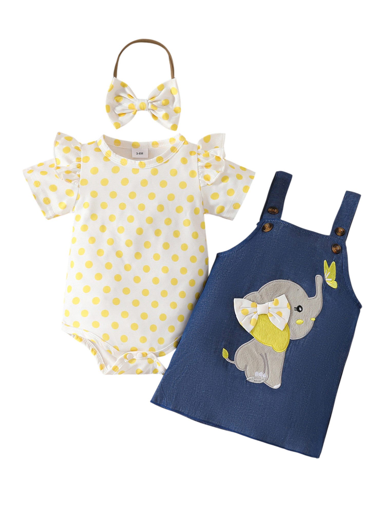 Gluckids Strampler Baby Mädchen Strampler Set, Tierdruck Bodys + Trägerkleid + Stirnband (3-tlg) Baumwoll Bodysuit für Neugeborene, Kurzarm Baby-Set, Sommer & Herbst