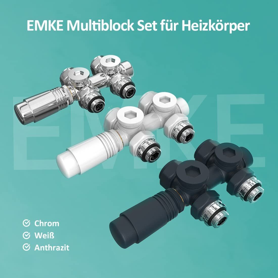 Eck- EMKE und Heizkörper, für mit Heizungszubehör Thermostat Ventil EMKE Hahnblock φ16xG1/2 Heizkörperthermostat Weiß Anschlussarmatur Durchgangsform