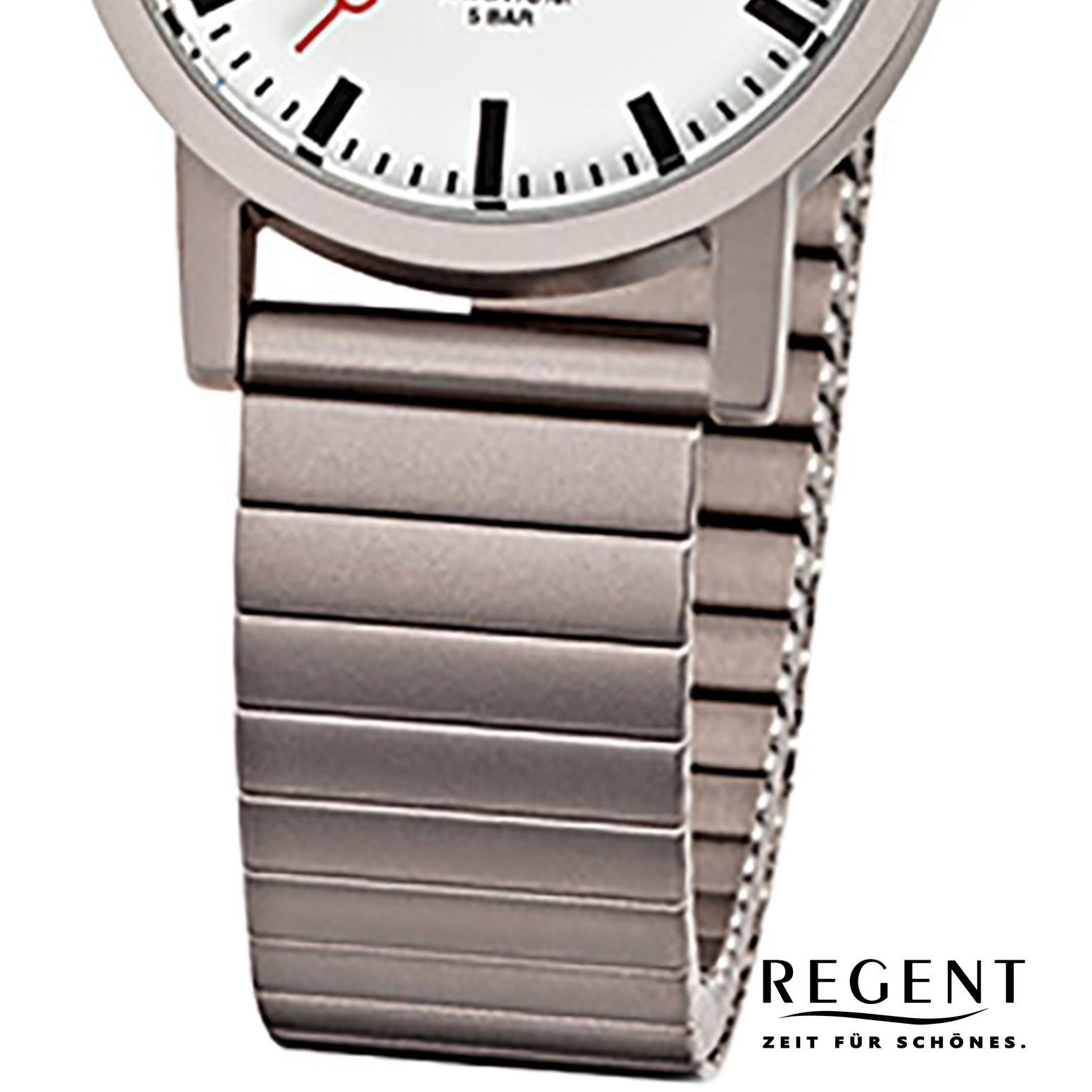 grau, Herren-Armbanduhr Damen Damen, silber klein rund, Regent (ca. 27mm), Herren Quarzuhr Regent Armbanduhr Titanarmband