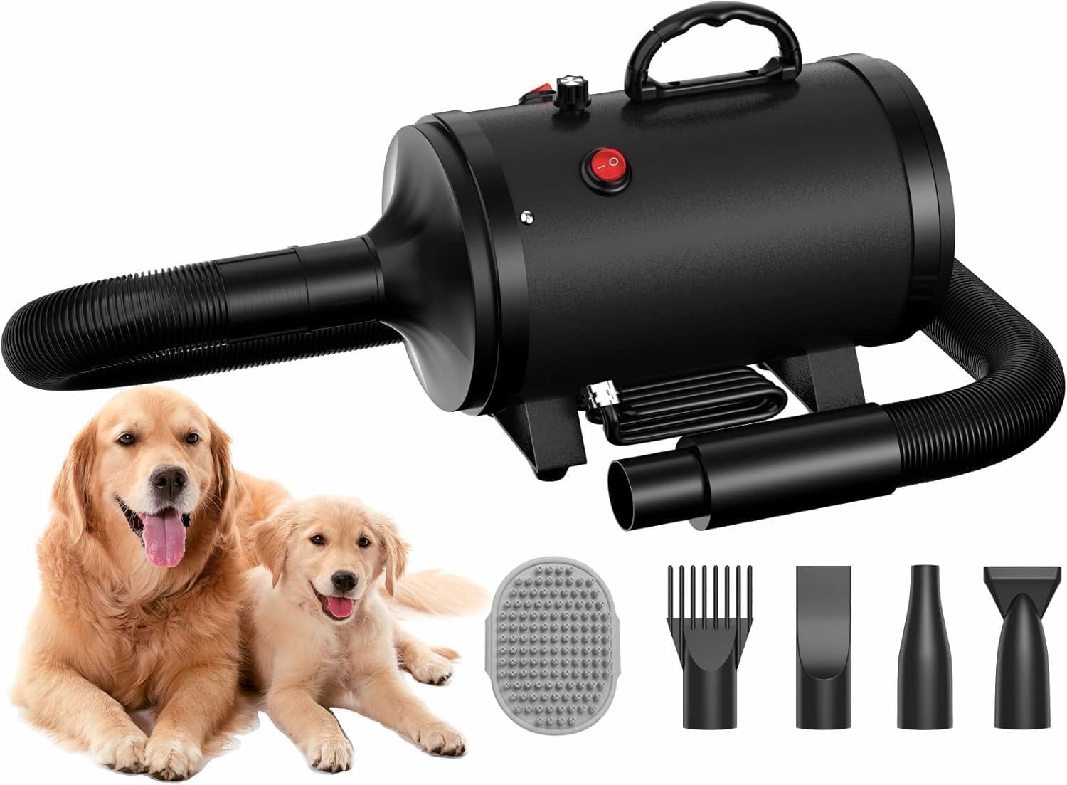 Blanlody Hundeschermaschine Hundefön Blower 3200W leise 4 Düsen Temperaturregelung für Fellpflege, 5-teilig, leise Fellpflege mit Temperaturregelung 4 Düsen und flexiblem Schlauch