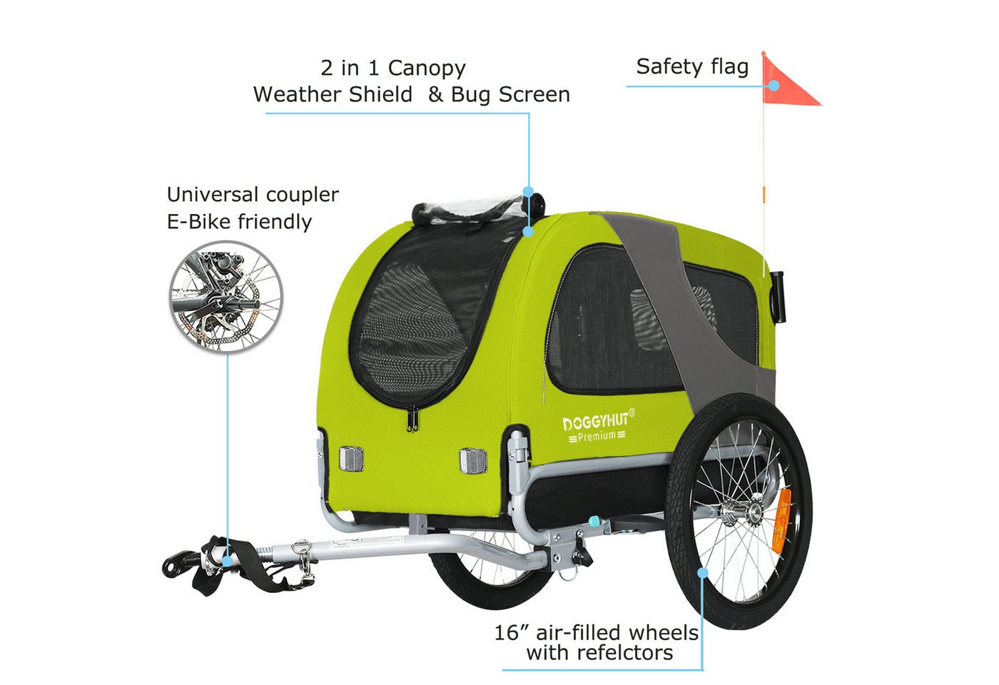 Thumbnail - TIGGO Fahrradhundeanhänger DOGGYHUT® Hundefahrradanhänger Fahrradanhänger Hundeanhänger, Verstellbare Sicherheitsleine