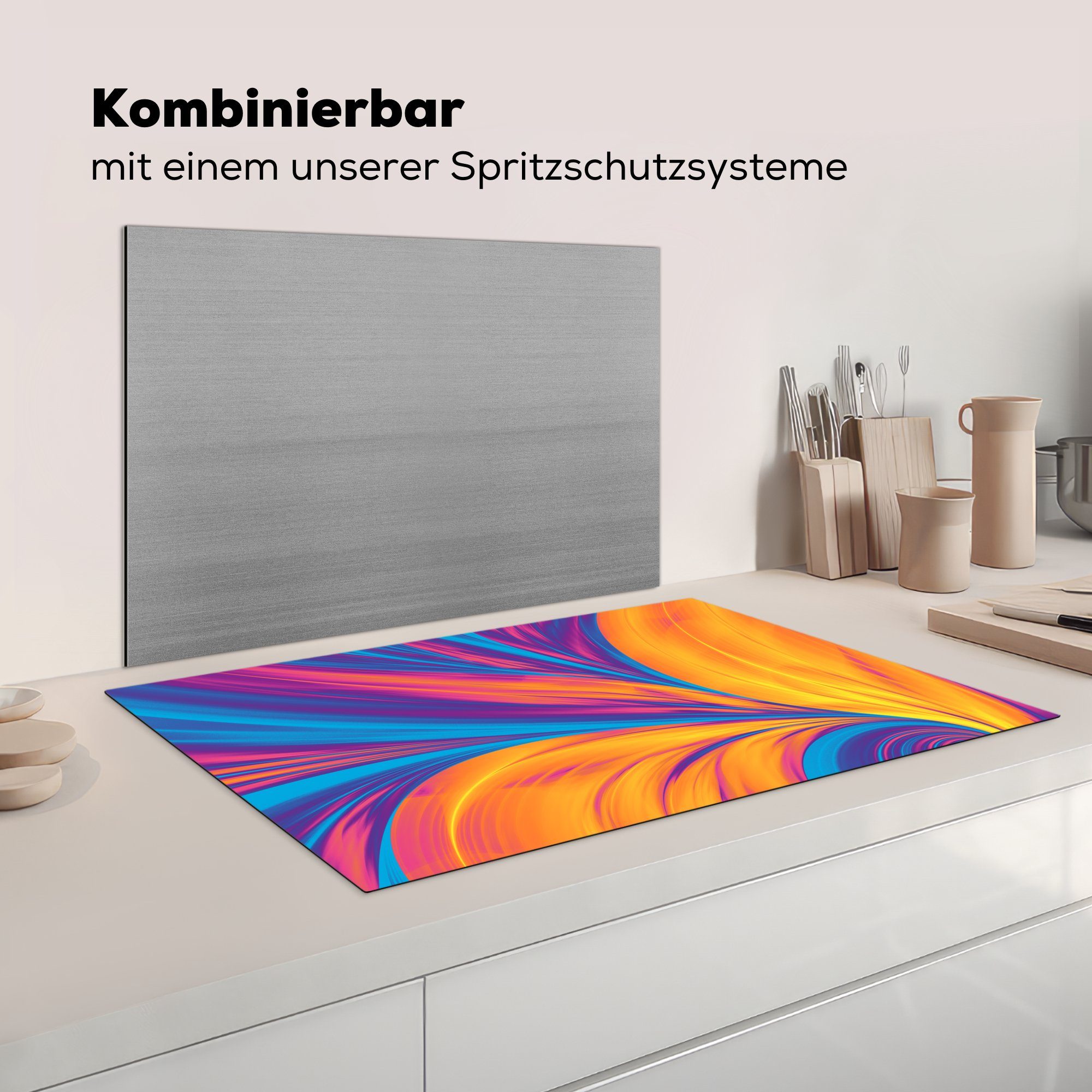 MuchoWow Herdblende-/Abdeckplatte für 83x51 Fraktal-Kunstwerk, (1 abstraktes Ceranfeldabdeckung, Vinyl, Arbeitsplatte tlg), küche Helles cm,