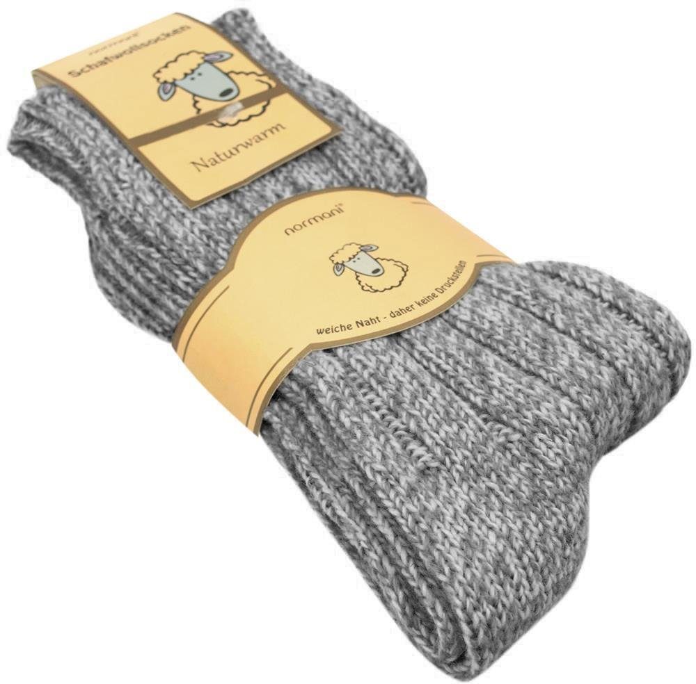 normani Thermosocken 2 Paar Norwegersocken Schafwolle (2 natürlich Paar) warm aus Graumelange