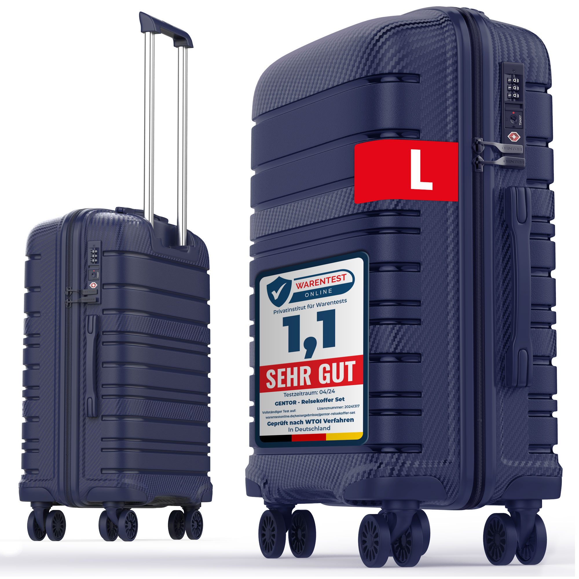 GENTOR Hartschalen-Trolley Koffer Reisekoffer Hartschalenkoffer Trolley Rollkoffer Handgepäck, 4 Rollen, PP Harteschalenkoffer & Reisekoffer
