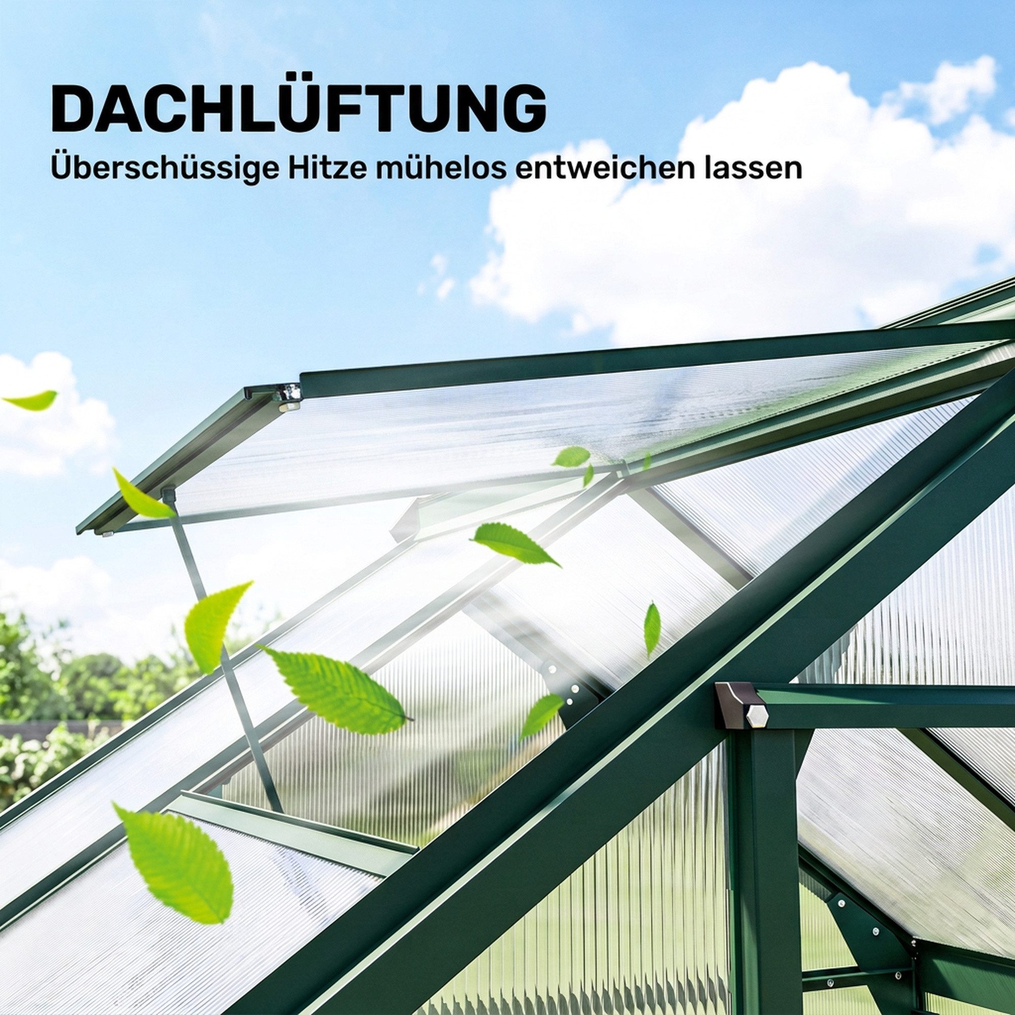 Outsunny Gewächshaus Aluminium Treibhaus 2,51m² mit Fundament, Dachfenster, BxTxH: 190 x 132 x 201 cm, BxLxH: 132 x 190 x 201 cm, 4 mm Wandstärke, Pflanzenhaus  – Bild 5 von 5