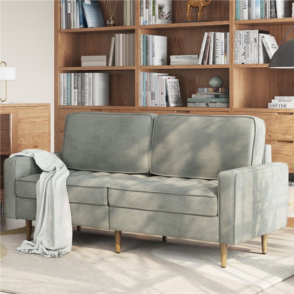 Yaheetech Sofa, Polstersofa Samt-Sofa Schlafcouch 2-Sitzer grau Modernes 173,5×76×84 cm