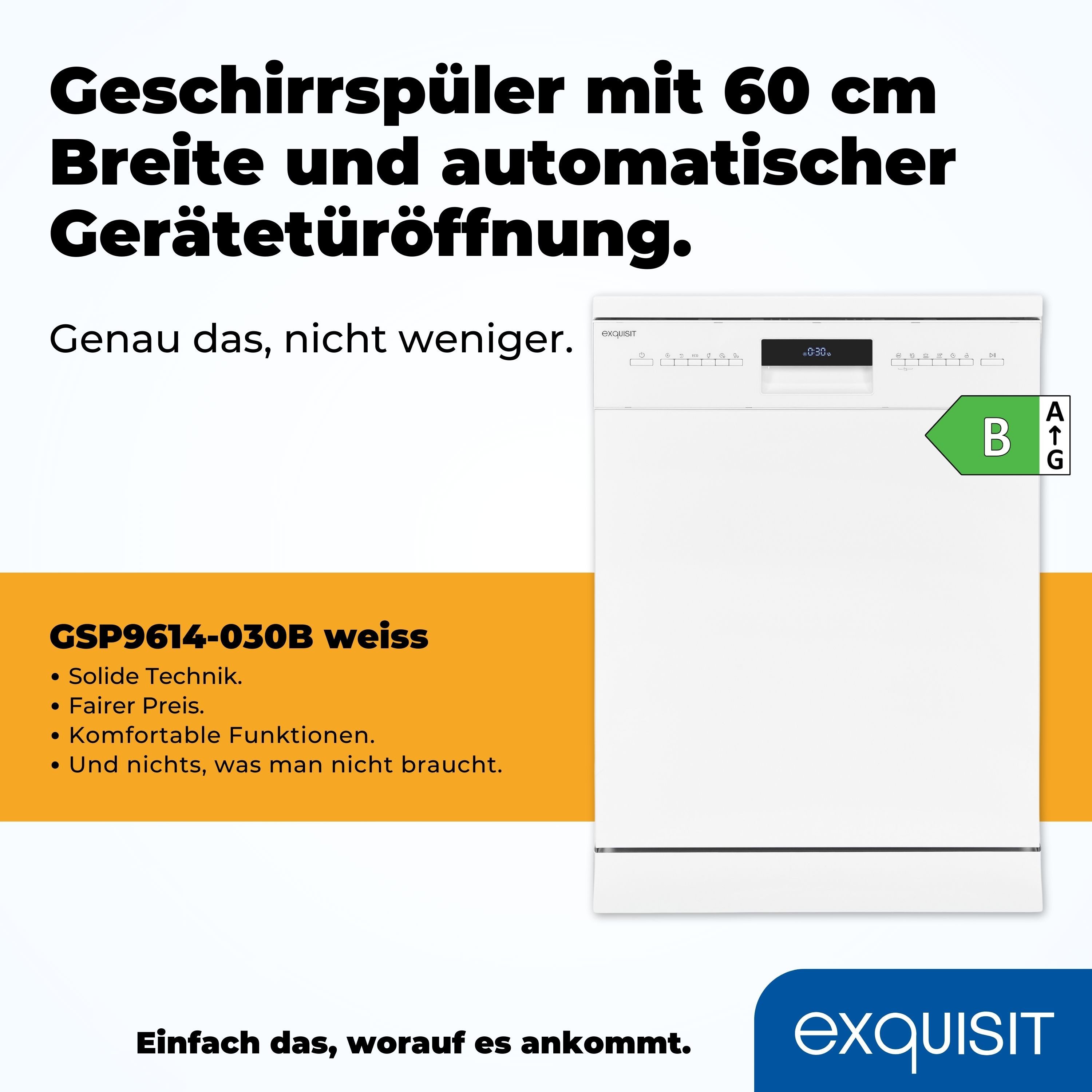 exquisit Standgeschirrspüler GSP9614-030B, 14 Maßgedecke, AquaStop-Vollwasserschutz schützt vollständig vor Wasserschäden