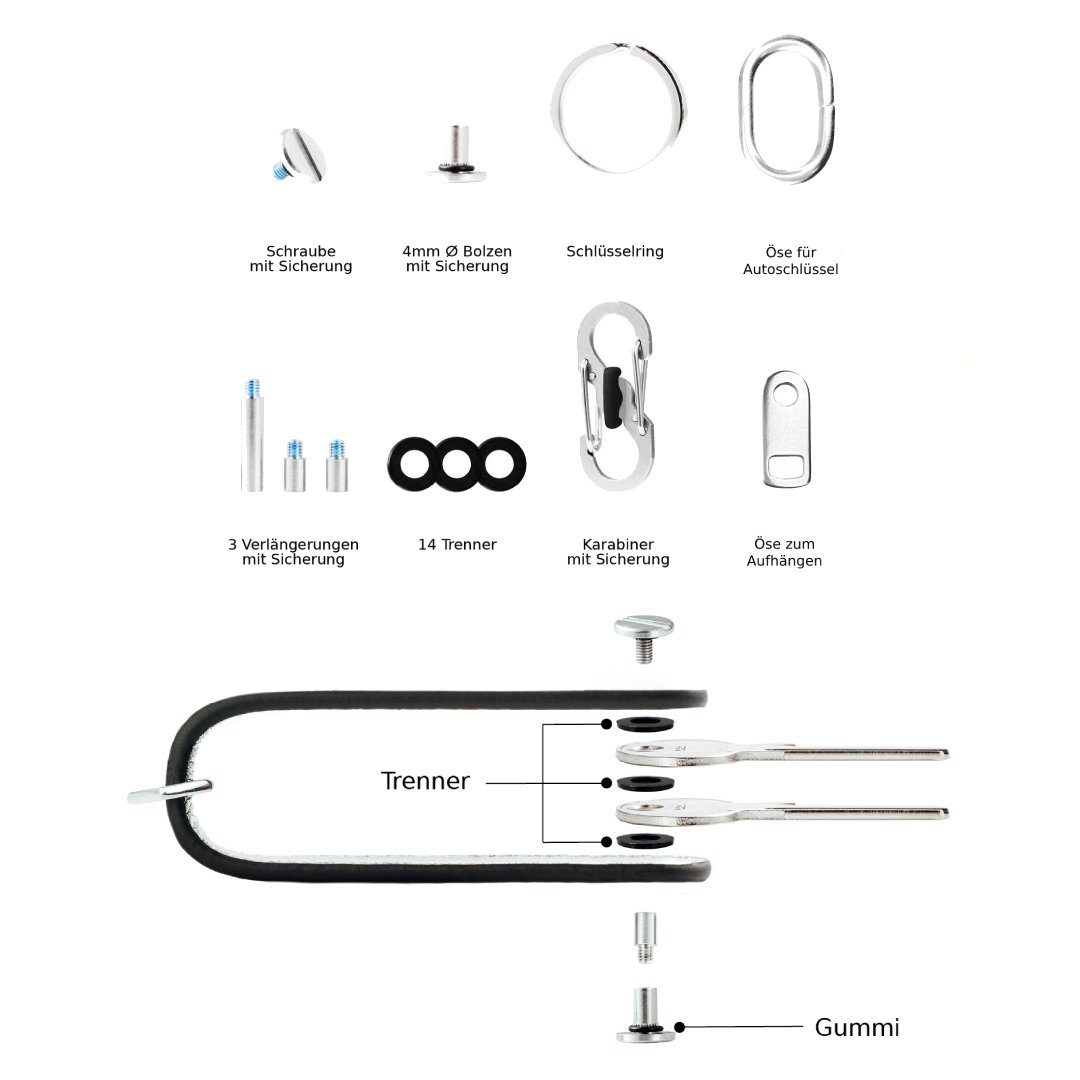 Key für & Key Schlüssel aus MAGATI Geschenkbox, Echtleder, Schlüsselfundservice Einkaufswagenlöser, für (Inkl. Organizer Schlüsseltasche Profiltiefenmesser), 1-7 Damen Graphit Schlüsseletui Holder Herren Flaschenöffner, mit