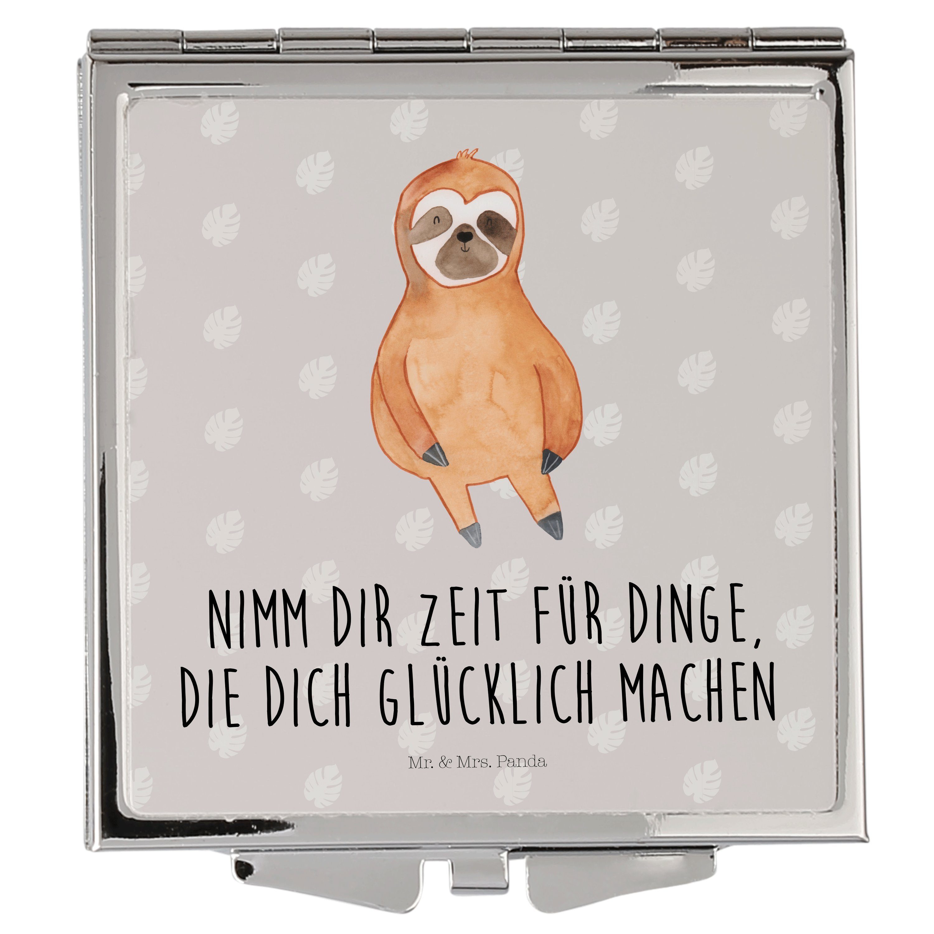 Faultier Mrs. schminken, Ruhe, Zufrieden Kosmetikspiegel (1-St) - Geschenk, Faulti Mr. Panda Grau & Pastell -