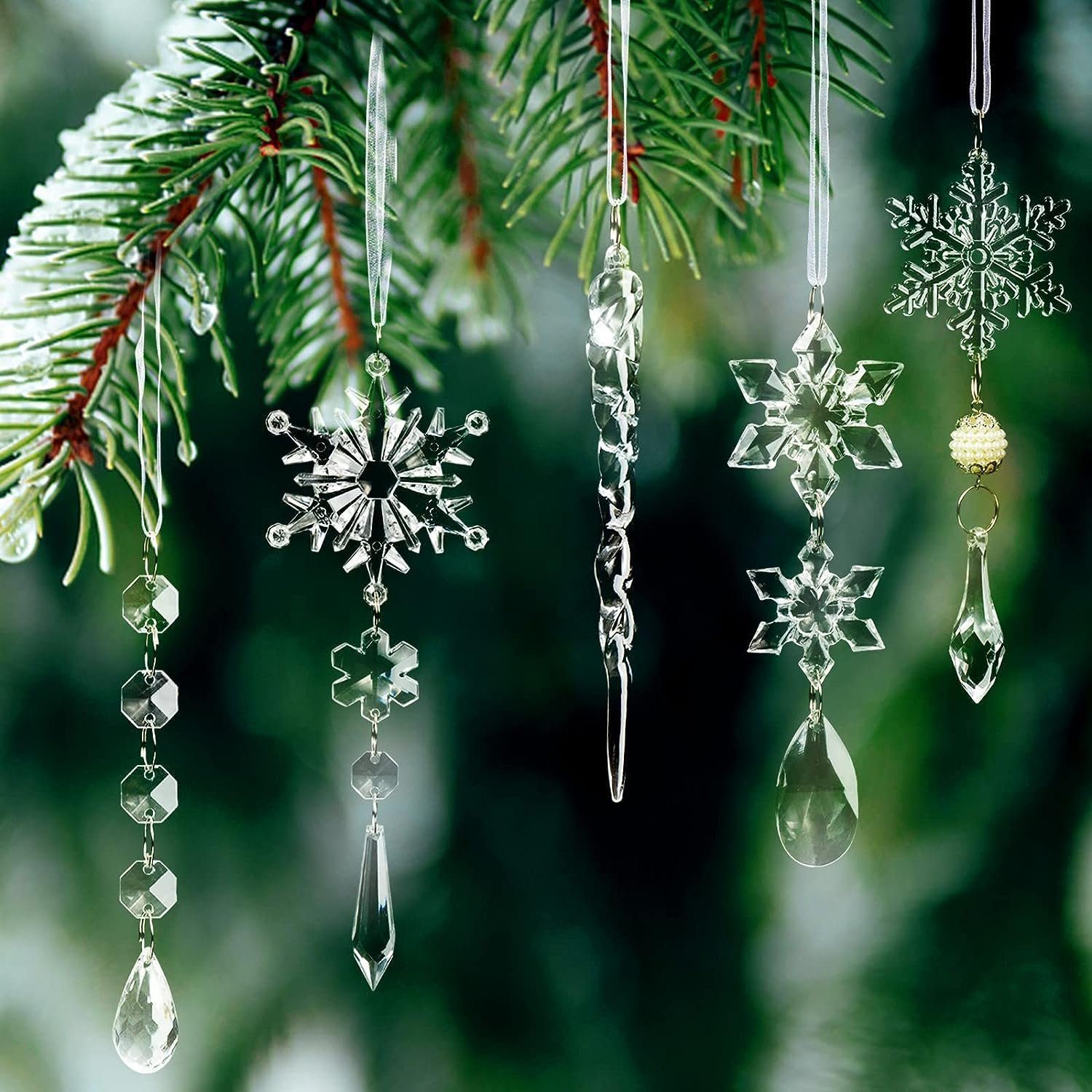 Christbaumschmuck Kristallornamente, Weihnachtsschneeflocken Lamon transparent Tropfen 10 Weihnachtsbaumschmuck Eiszapfen hängende Stück