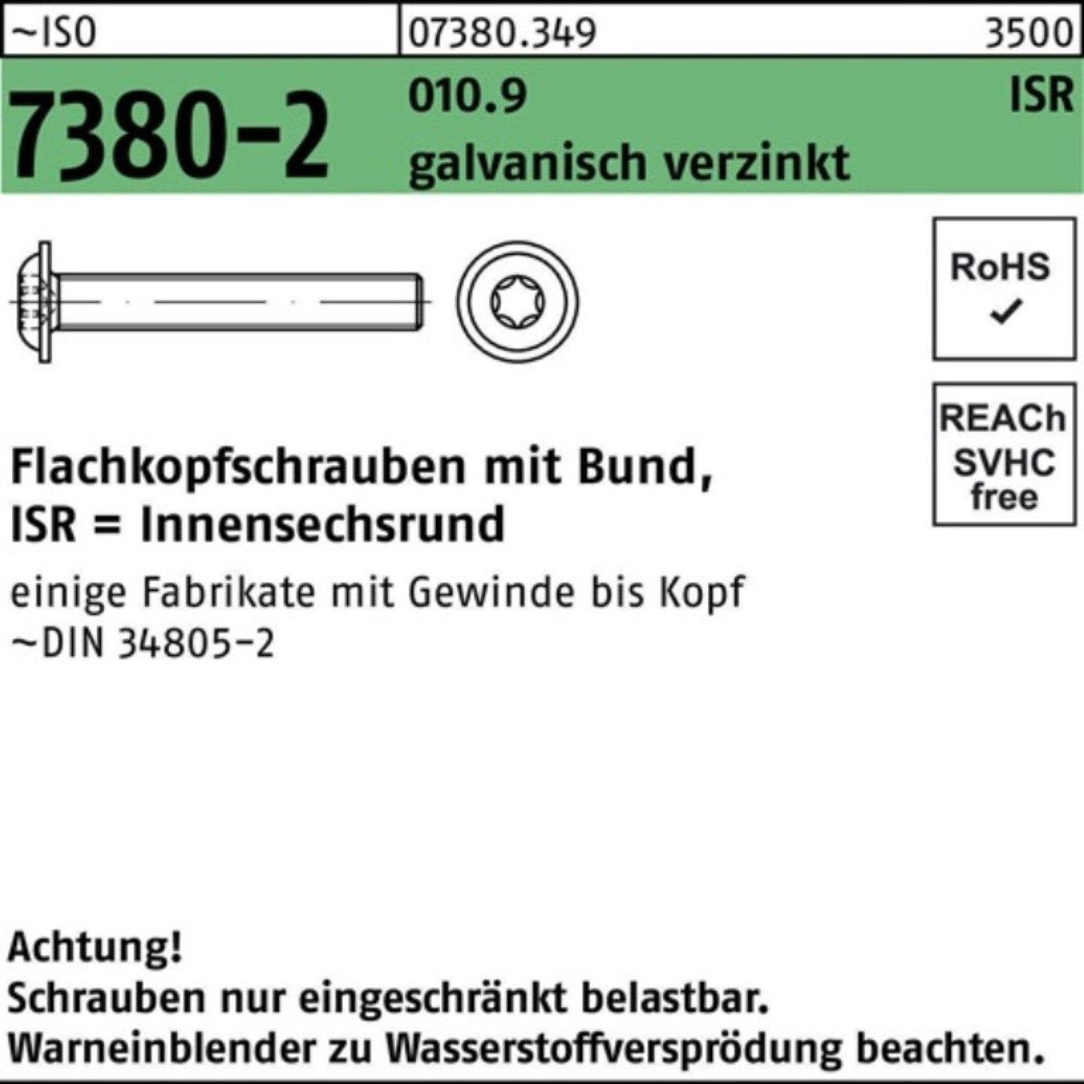 Reyher Schraube 500er Pack Flachkopfschraube ISO 7380-2 Bund/ISR M3x20-T10 10.9 galv.v