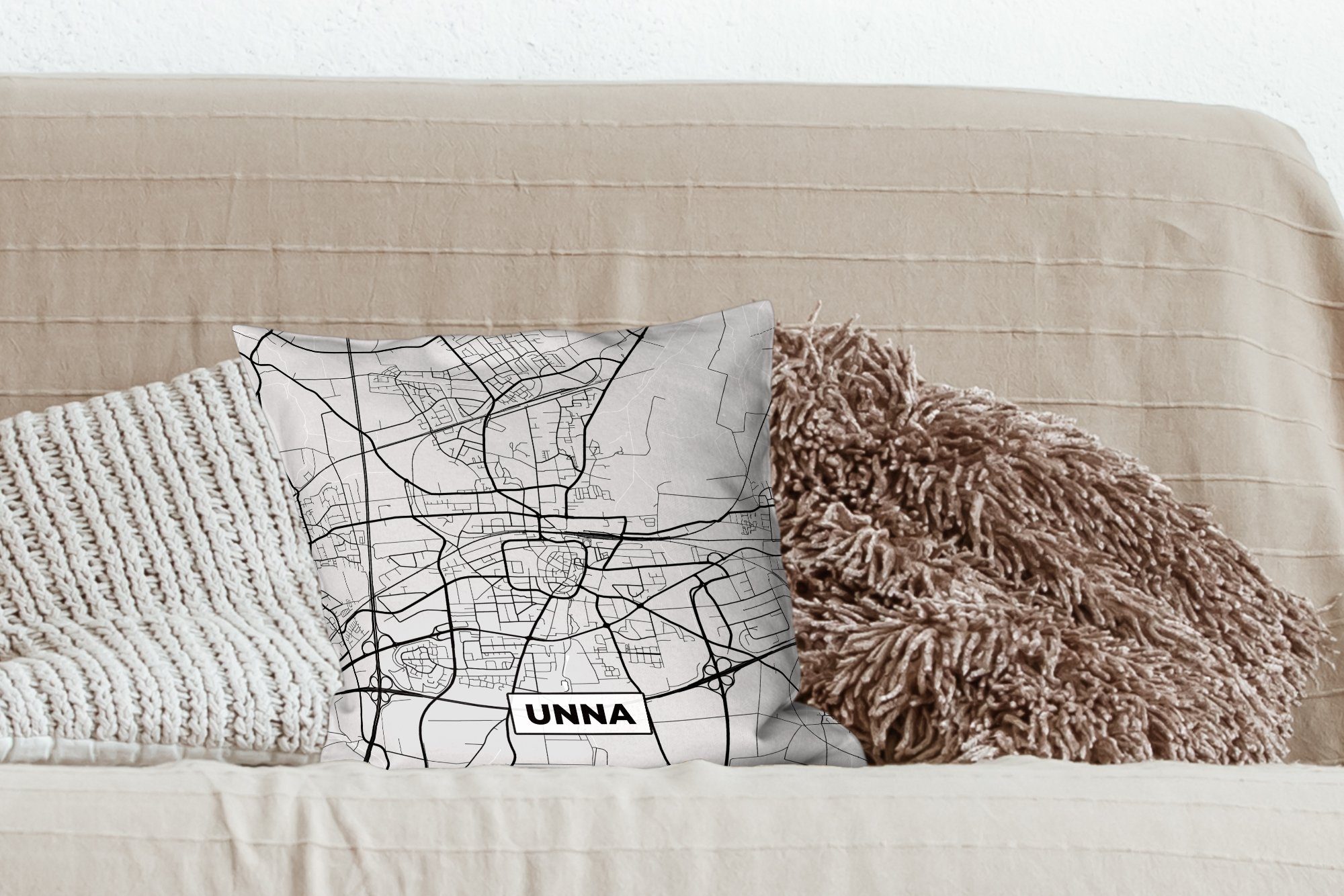 - Schlafzimmer, Deko, Deutschland Sofakissen - Zierkissen MuchoWow Dekokissen - für Unna Wohzimmer, Stadtplan mit Karte, Füllung