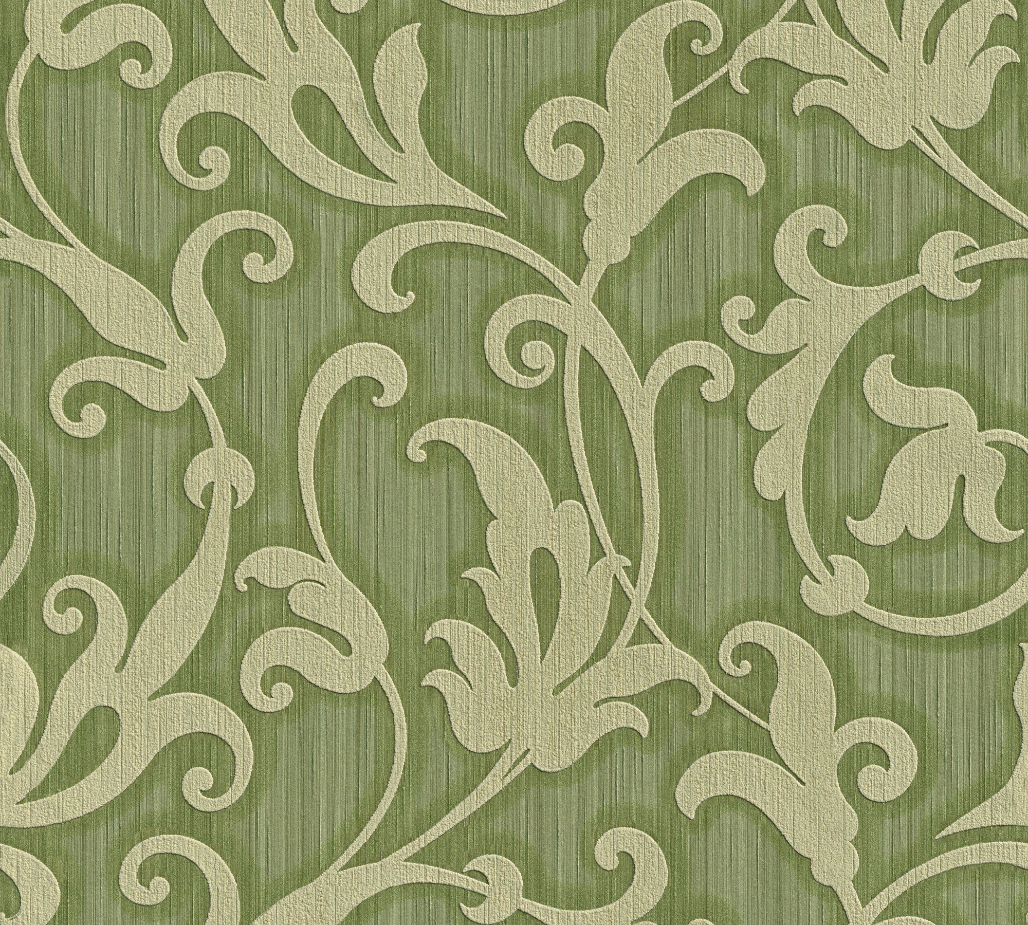 A.S. Paper Barock Création Tessuto, grün/metallic Tapete Architects samtig, floral, Textiltapete Barock,