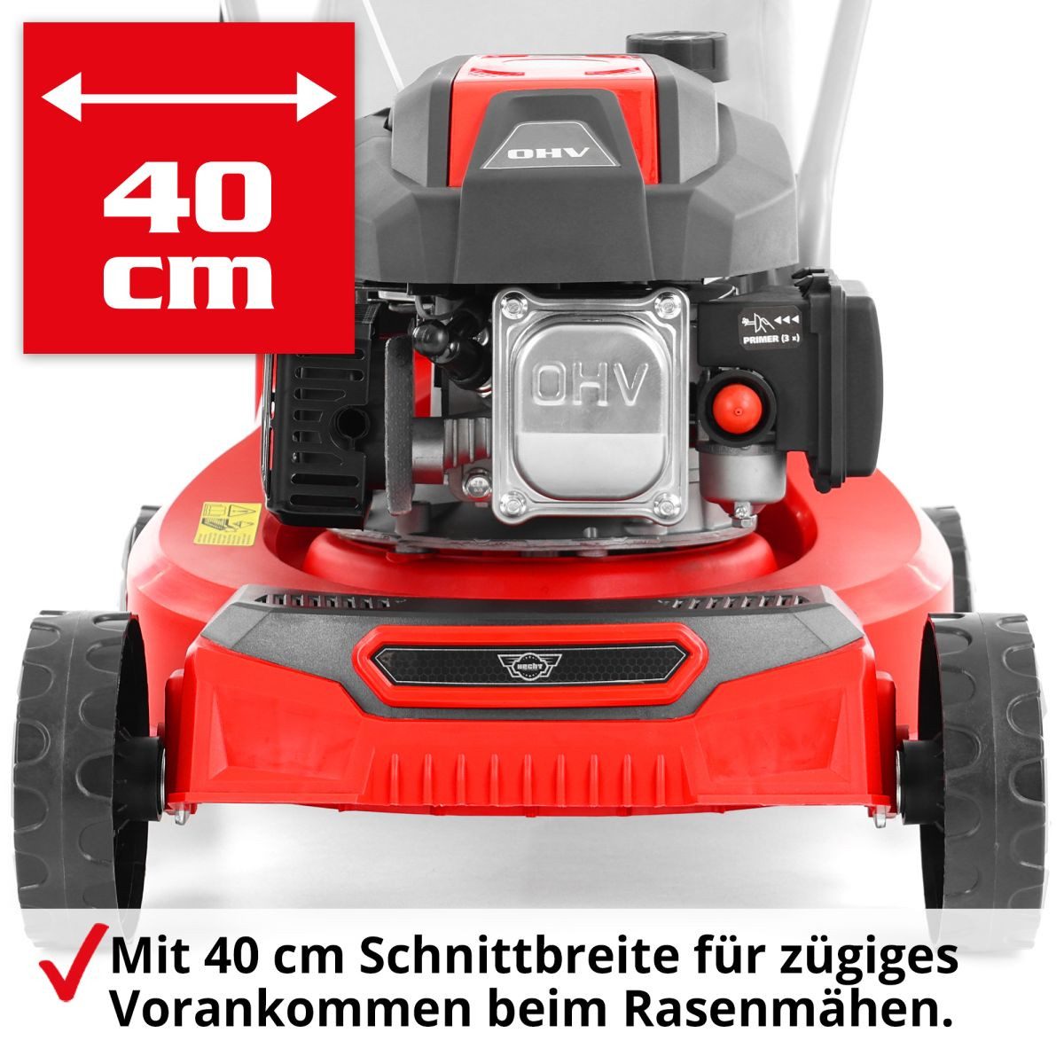 Hecht Benzinrasenmäher 5408 mit 45 l Fangkorb & 4-Takt OHV-Motor bis 700 m², 40 cm Schnittbreite, kompakt & leicht, ideal für kleine Gärten