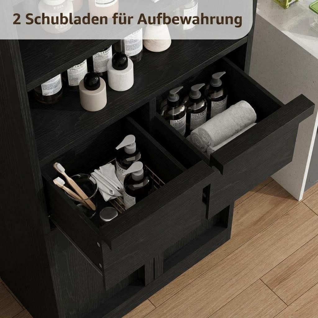 GarveeMore Badkommode Badezimmerschrank Badschrank mit 2 Schubladen 60x30x130 – Bild 4 von 5